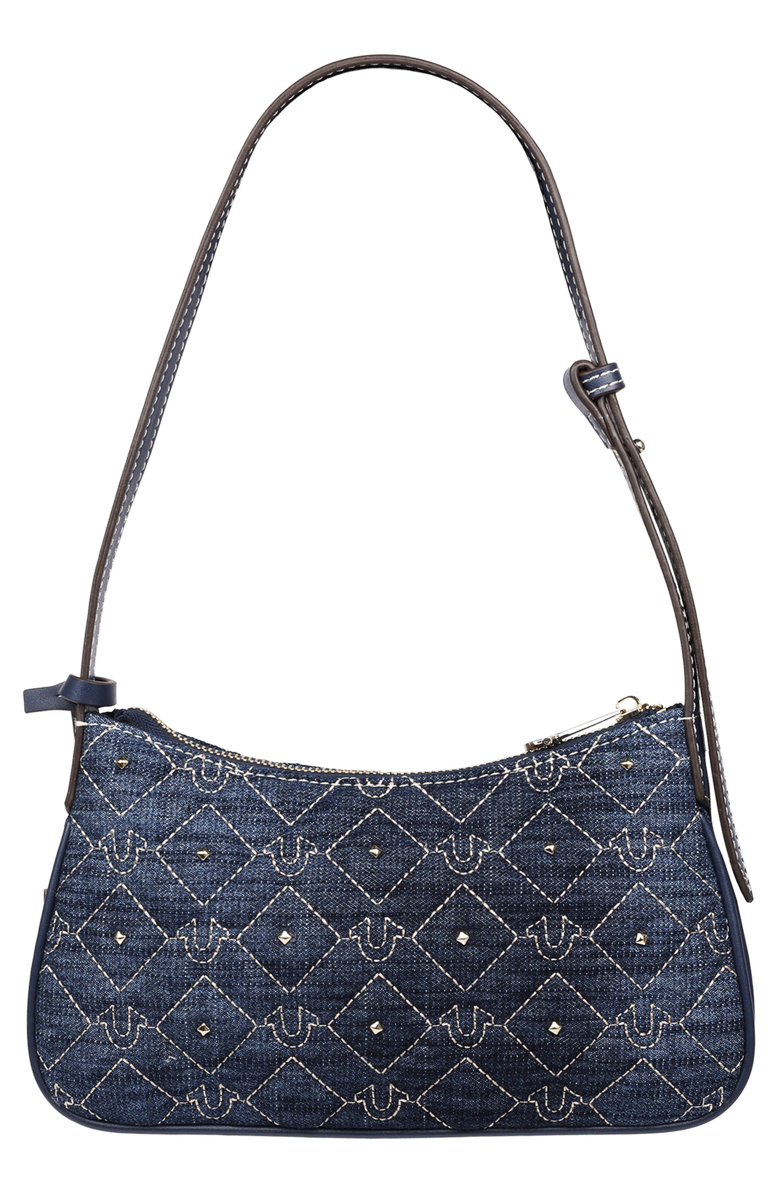 True Religion Studded Horseshoe Denim Shoulder Bag