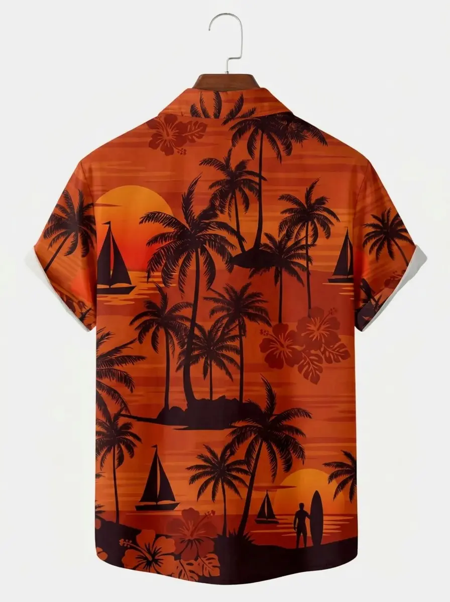 Men's printed shirts Sunset Palm Silhouette Hawaiian Shirt