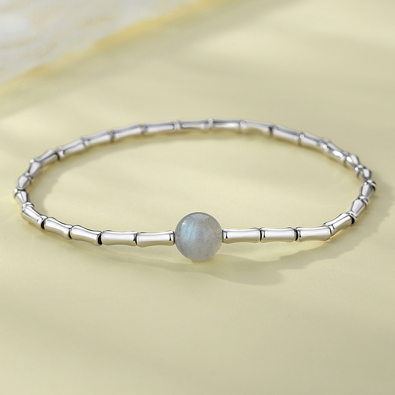 925 sterling silver moonstone bamboo bracelet for women, new Chinese style, symbolizing continuous success, same style as on Xiaohongshu and Instagram