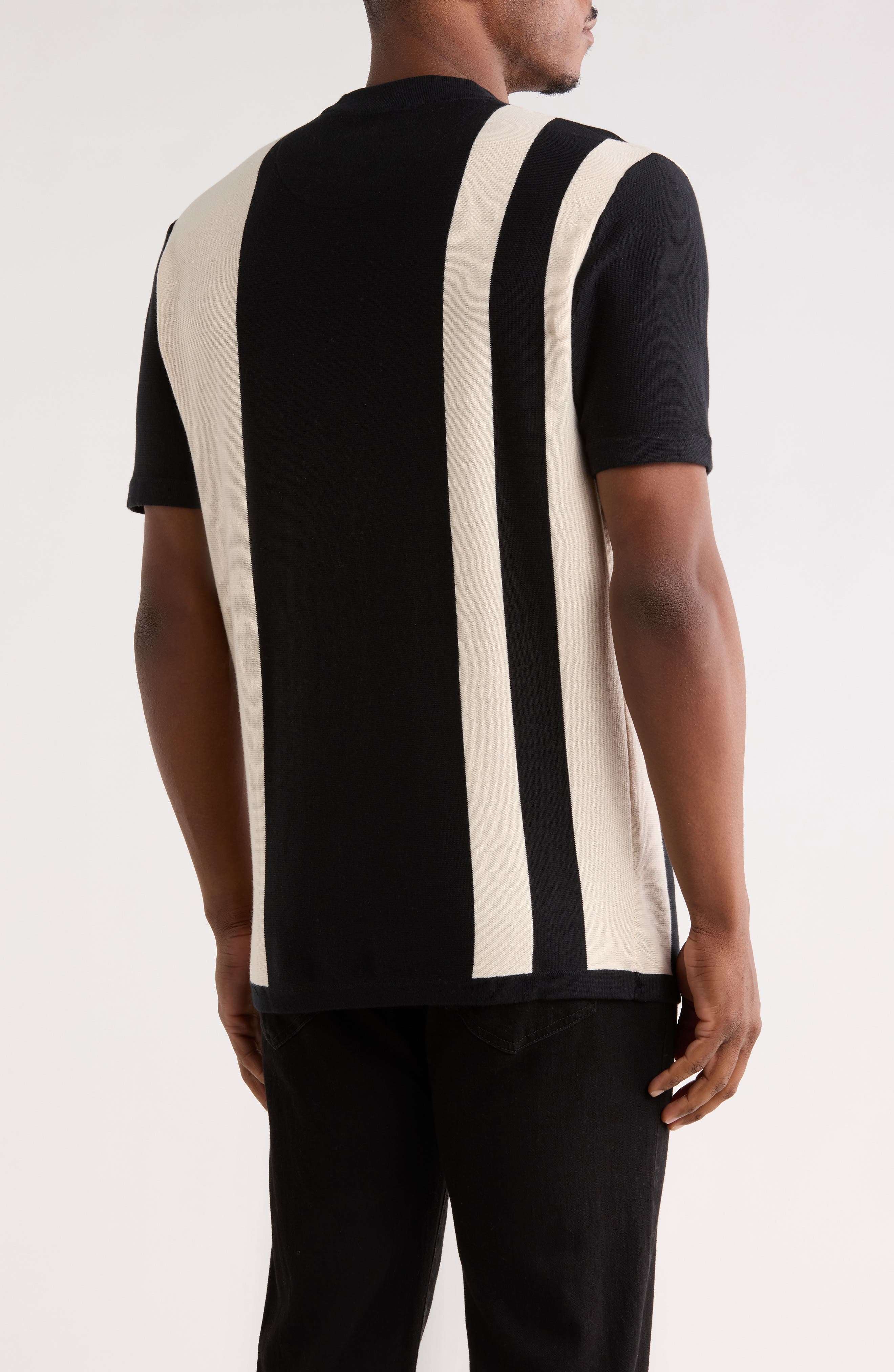 DENIM AND FLOWER Vertical Stripe Knit T-Shirt