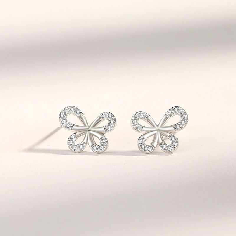 Forest-style butterfly earrings for women, 925 sterling silver, summer French chic style, trendy ins fashion, full diamond earrings, internet celebrity ear accessories
