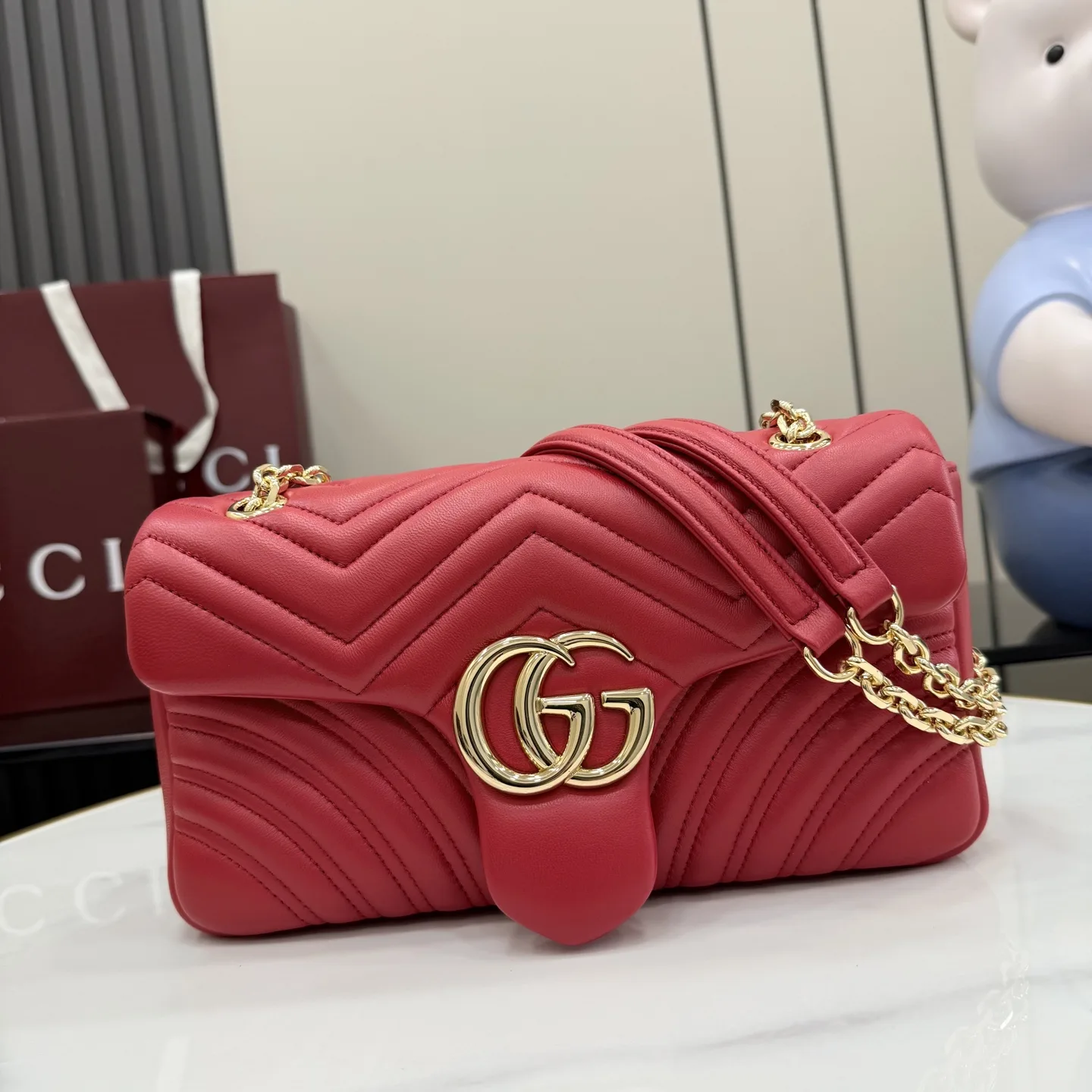 Gucci Red Marmont GG Supreme Canvas Shoulder Bag product photo from LabelPicks