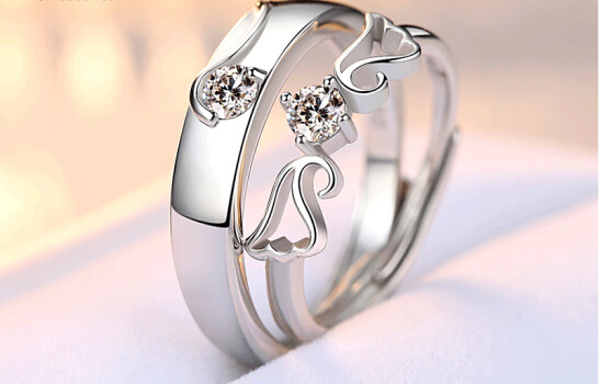 Couple ring couple ring couple ring man and woman open mouth wedding ring diamond ring pair ring engraved Chinese Valentine's Day gift angel wing pair ring