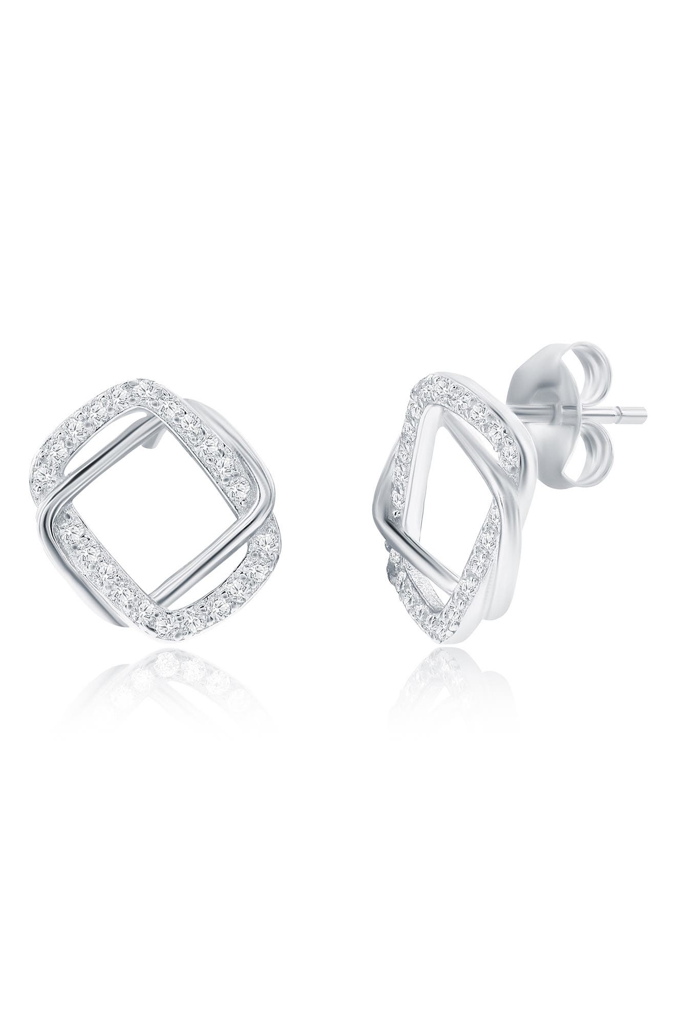 SIMONA Cubic Zirconia Interlocking Rectangle Stud Earrings & Pendant Necklace Set
