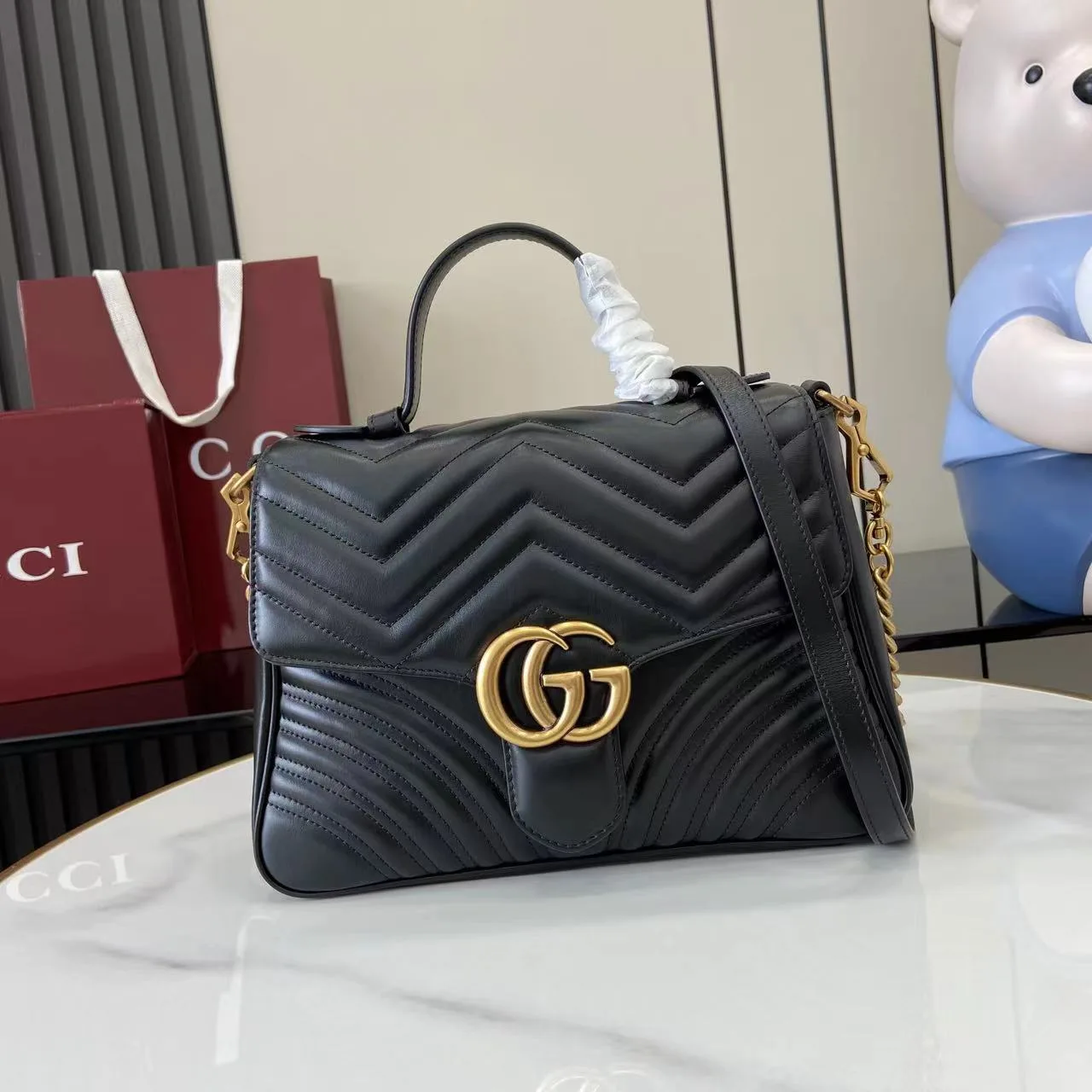 Gucci Marmont Black GG Supreme Canvas Top Handle Bag product photo from LabelPicks