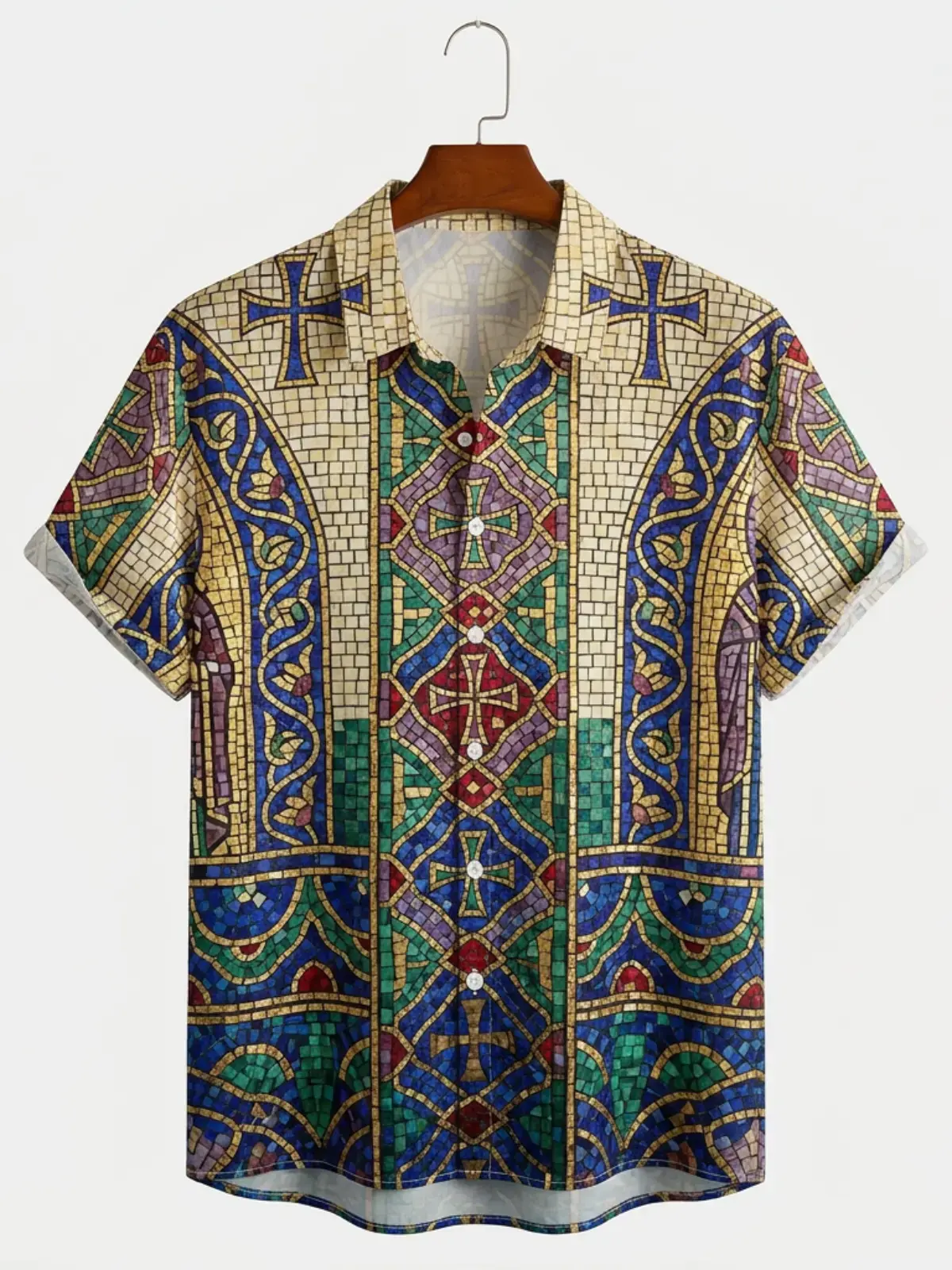 Men's printed shirts Medieval Mosaic Cross Aloha Shirt