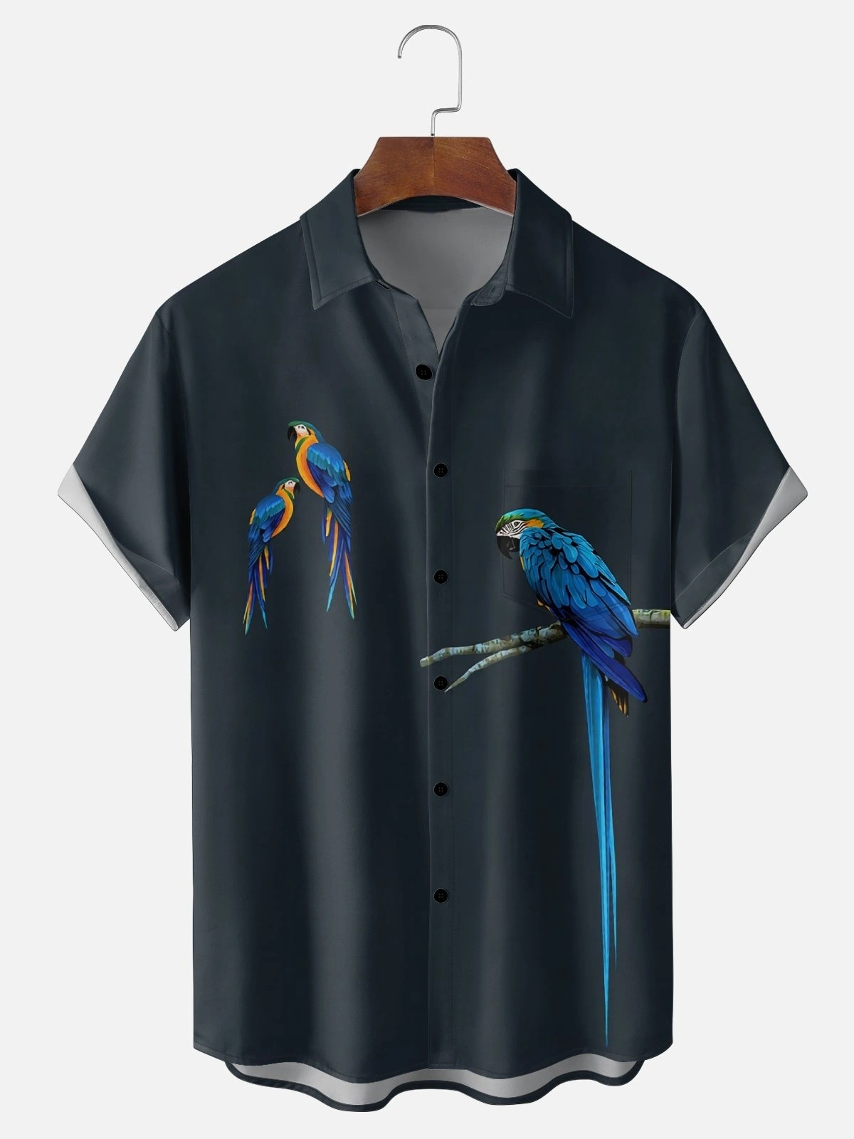 Moisture-Wicking Tropical Parrot Chest Pocket Hawaiian Shirt
