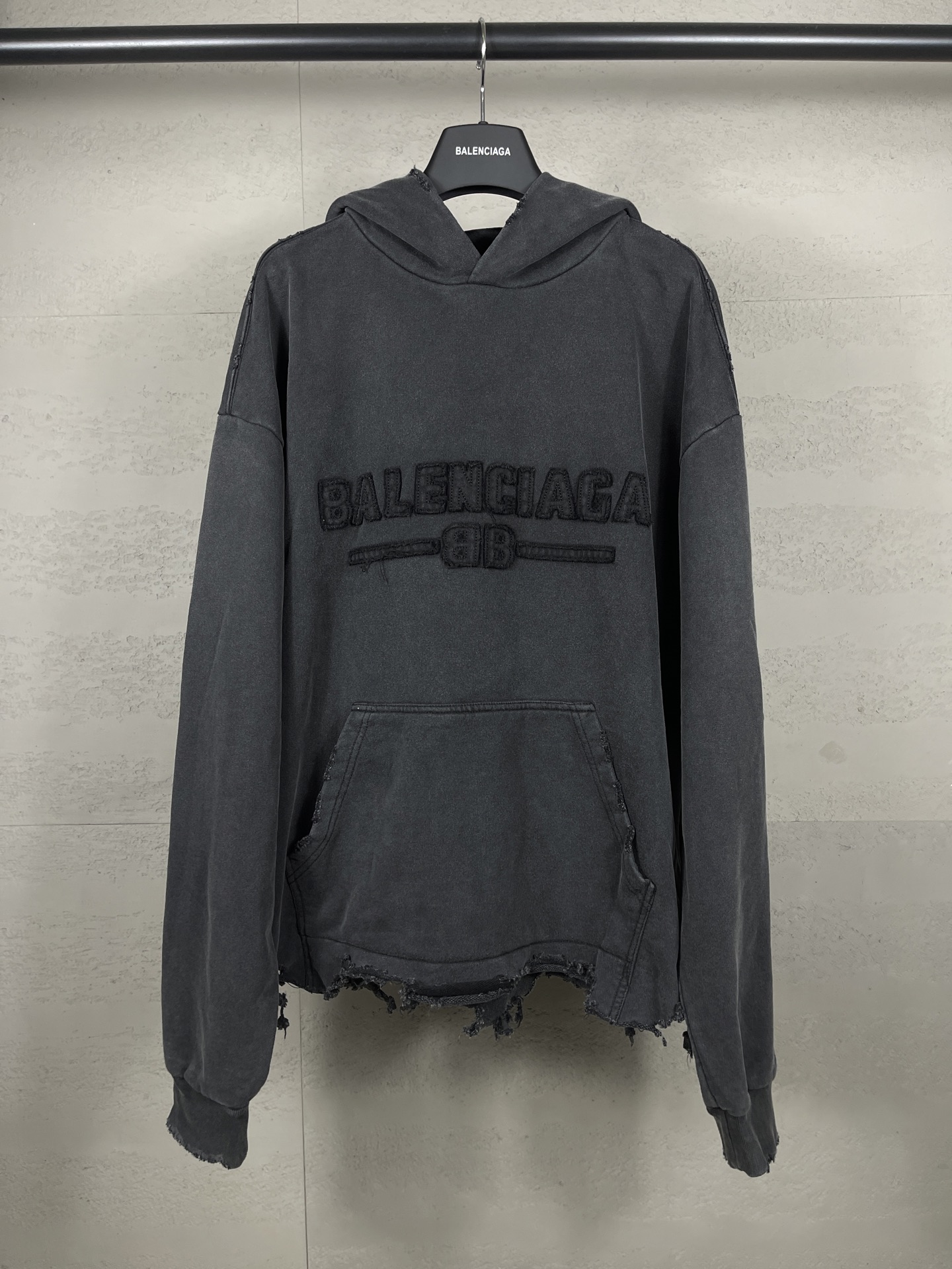 Logo Embroidery Print Washed Cut Long Sleeve Hoodies