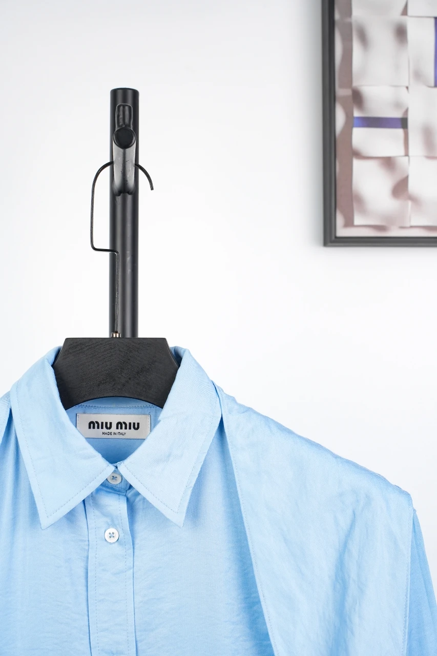 Miu Miu Light Blue Bow Poplin Long Sleeve Shirt product photo from LabelPicks