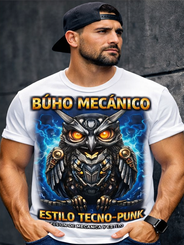 Remera Búho Mecánico – Estilo Tecno-Punk