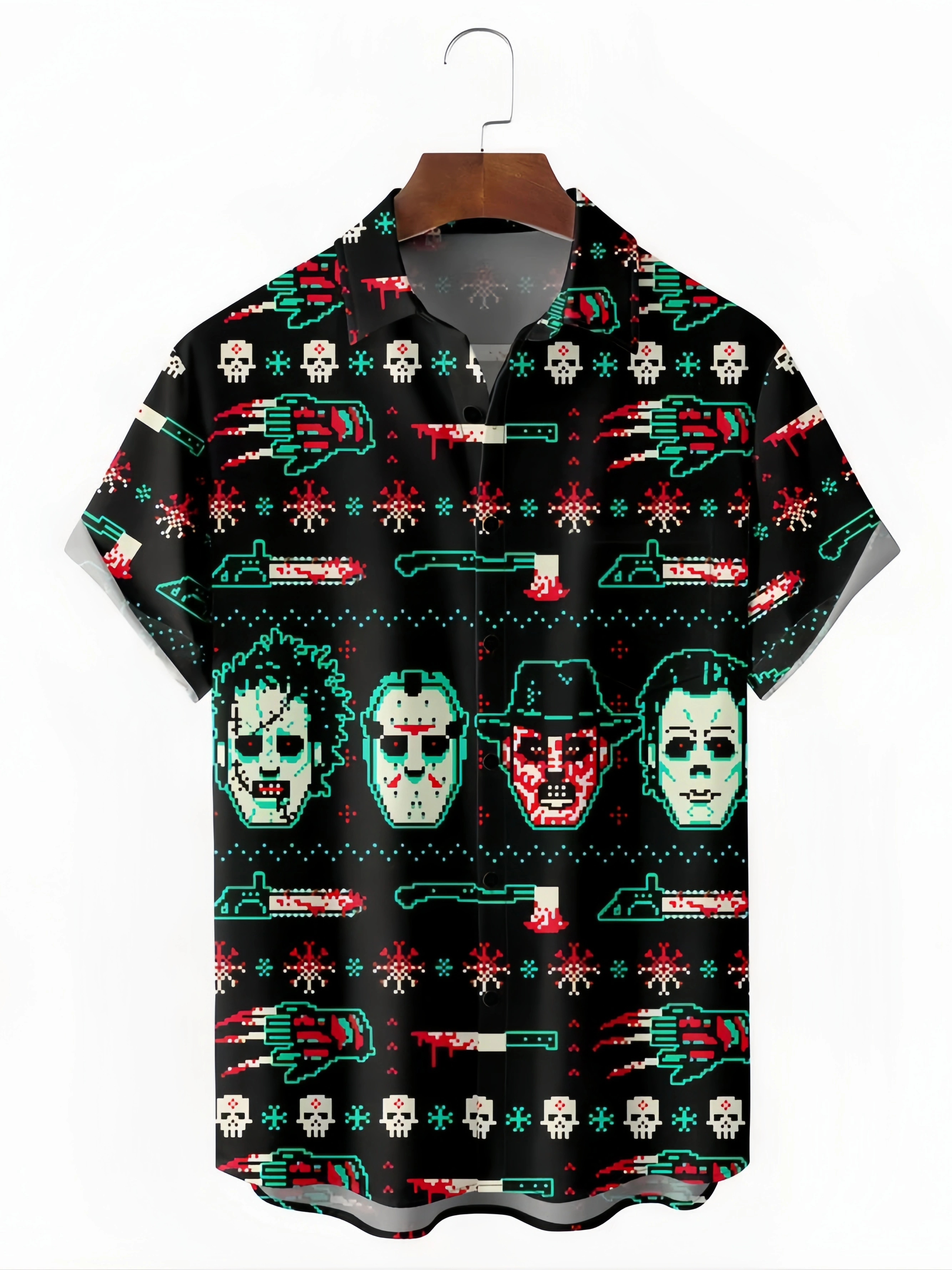 Halloween Movie Chest Pocket Short Sleeve Casual Shirt