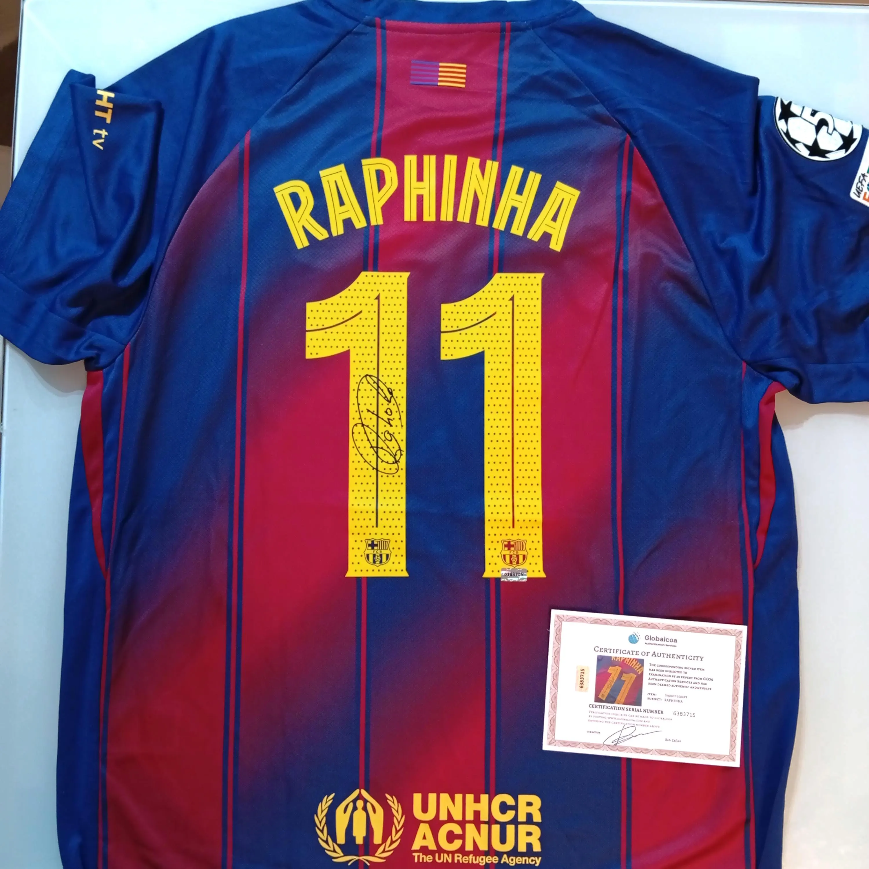 RAPHINHA Signed Autographed Barcelona FC Home Soccer Jersey Football Shirt With COA