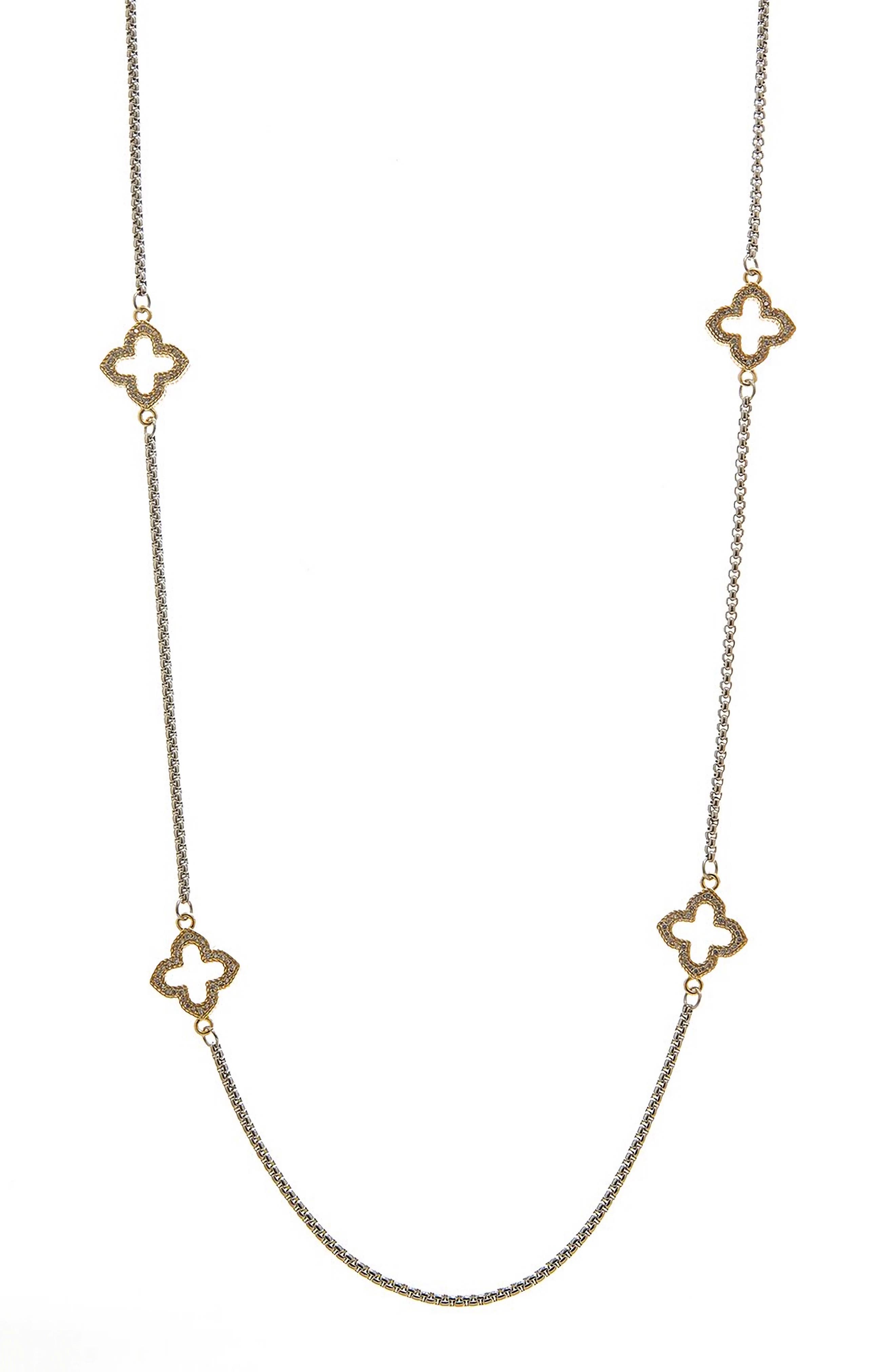 Juvell Cubic Zirconia Quatrefoil Station Chain Long Necklace