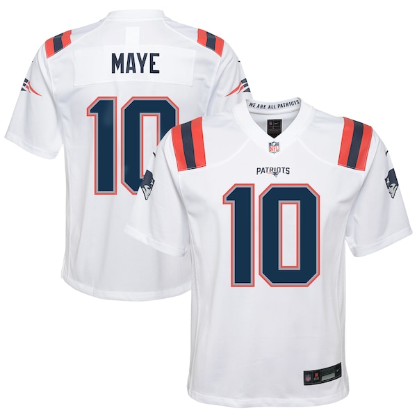 Drake Maye New England Patriots Nike Youth White Game Jersey - White/Red