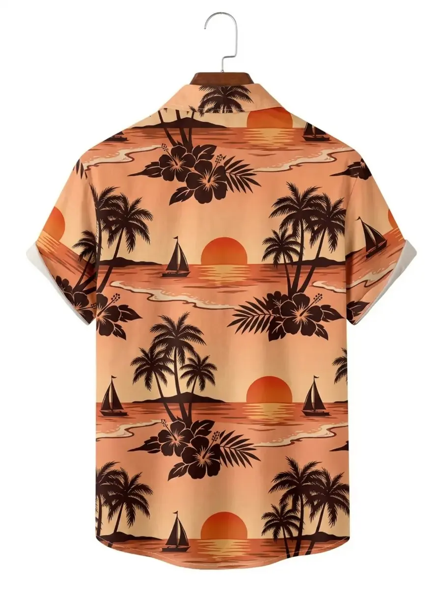 Men's printed shirts Hibiscus Sunset Beach Aloha Shirt