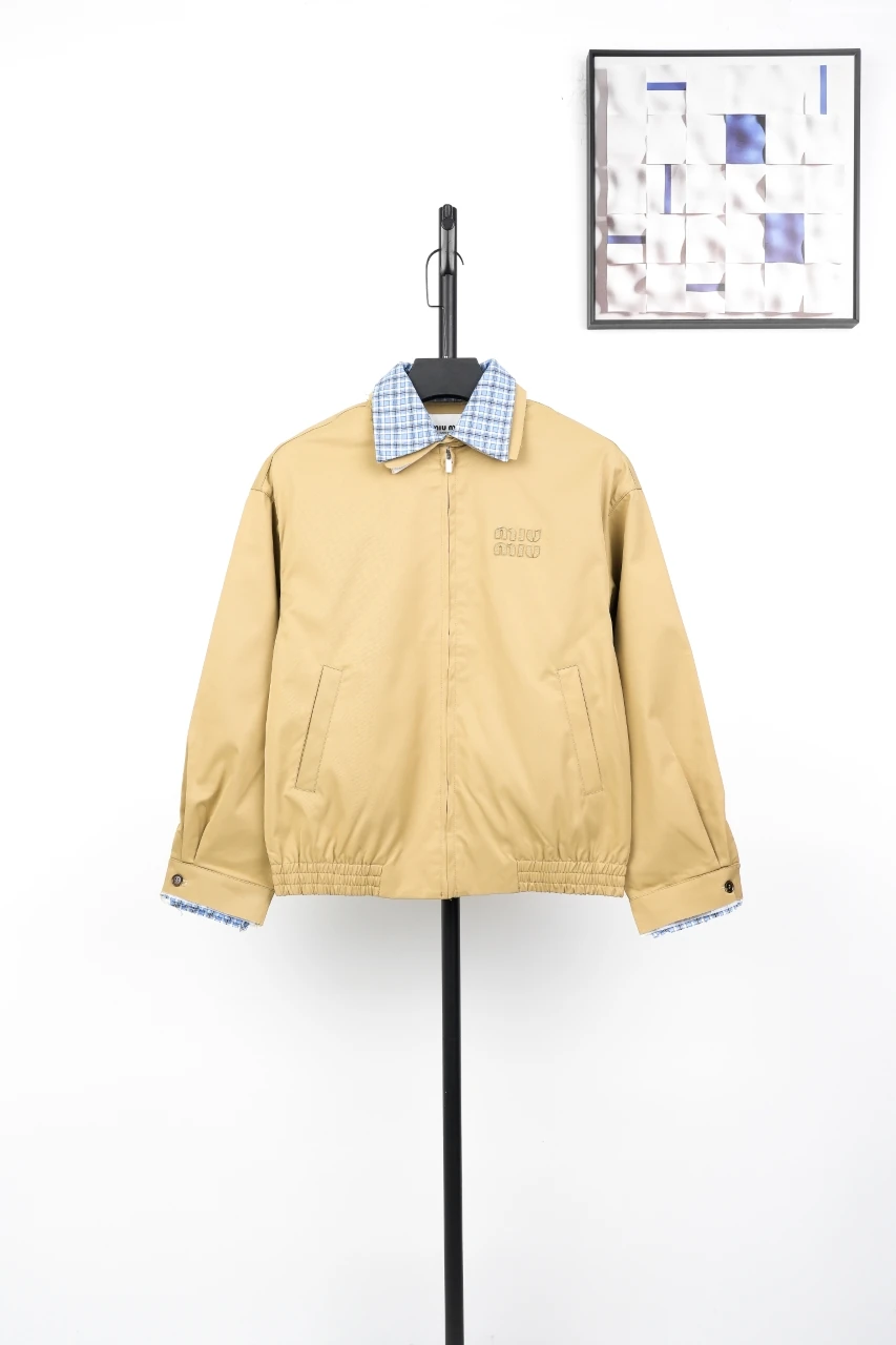 Miu Miu Khaki Contrast Check Collar Jacket product photo from LabelPicks