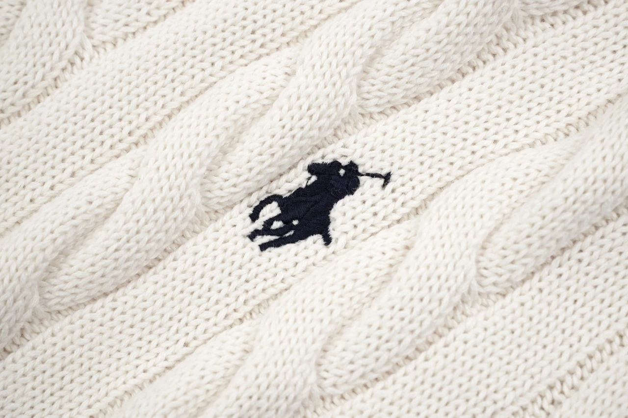 Ralph Lauren Off White Pony Embroidered Cable Knit Crewneck Sweater product photo from LabelPicks