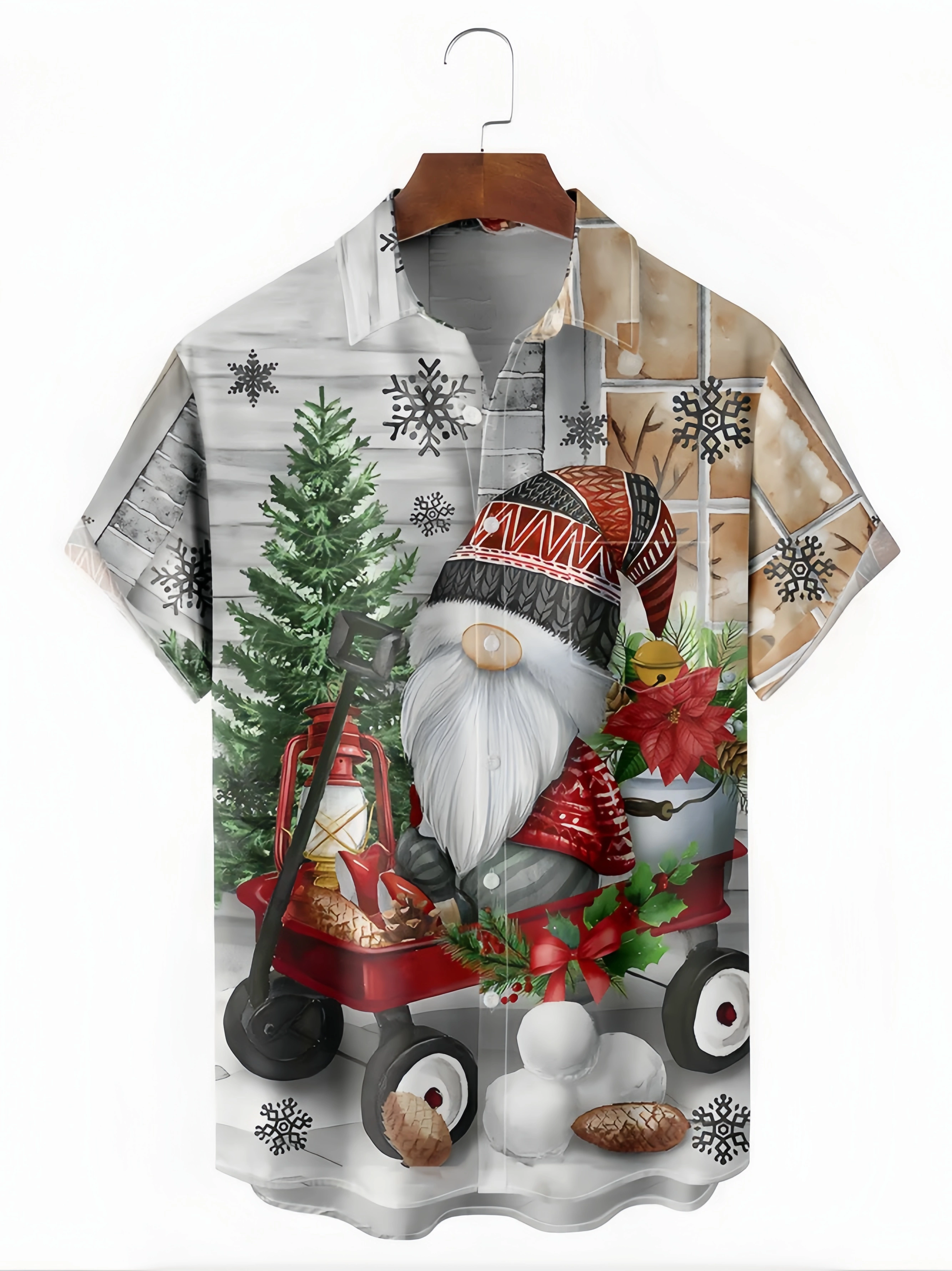 Christmas Gnome Chest Pocket Short Sleeve Hawaiian Shirt