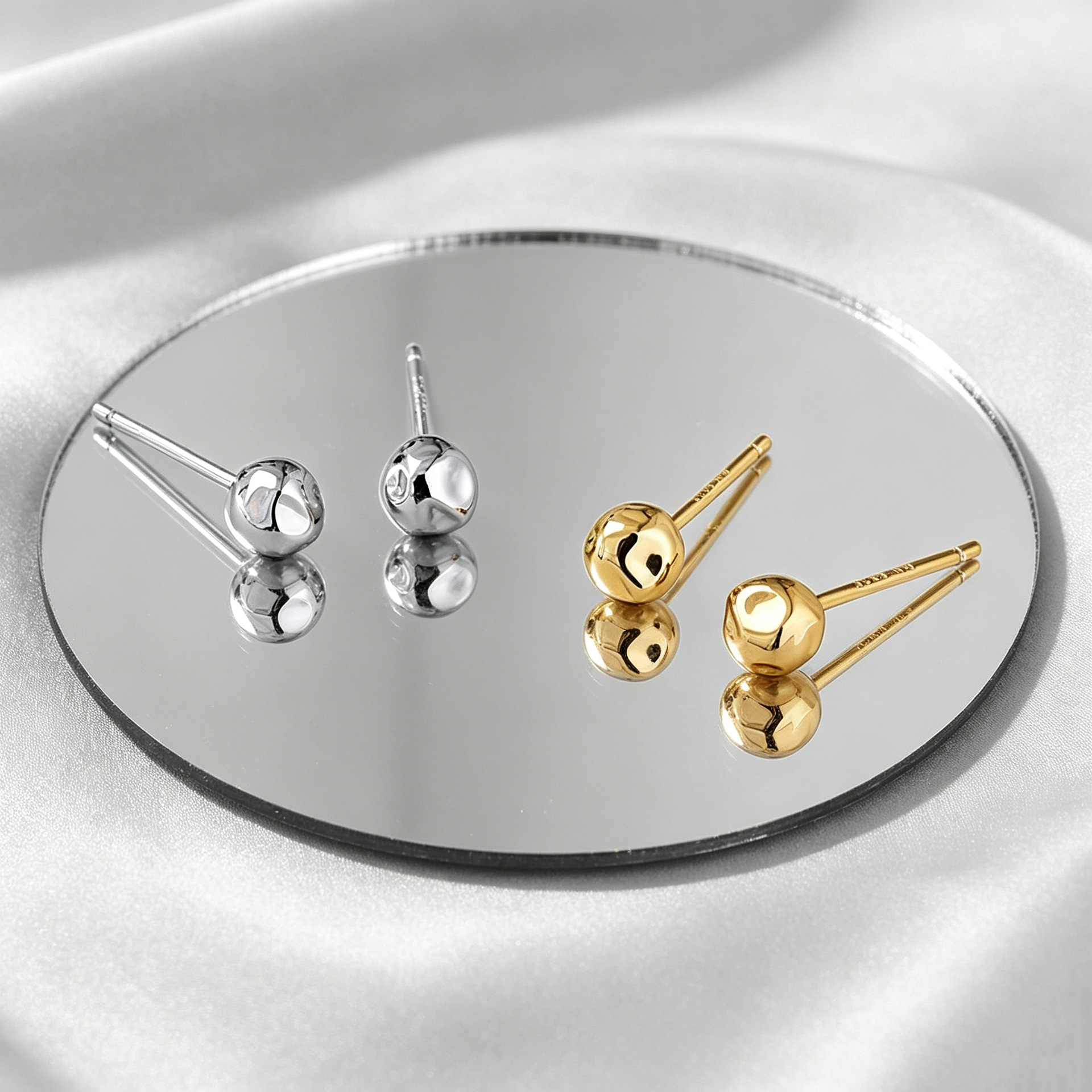 925 sterling silver hammered round bead earrings for women, Korean style, popular on Instagram, light luxury, niche, simple, suitable for daily commuting, beaded earrings