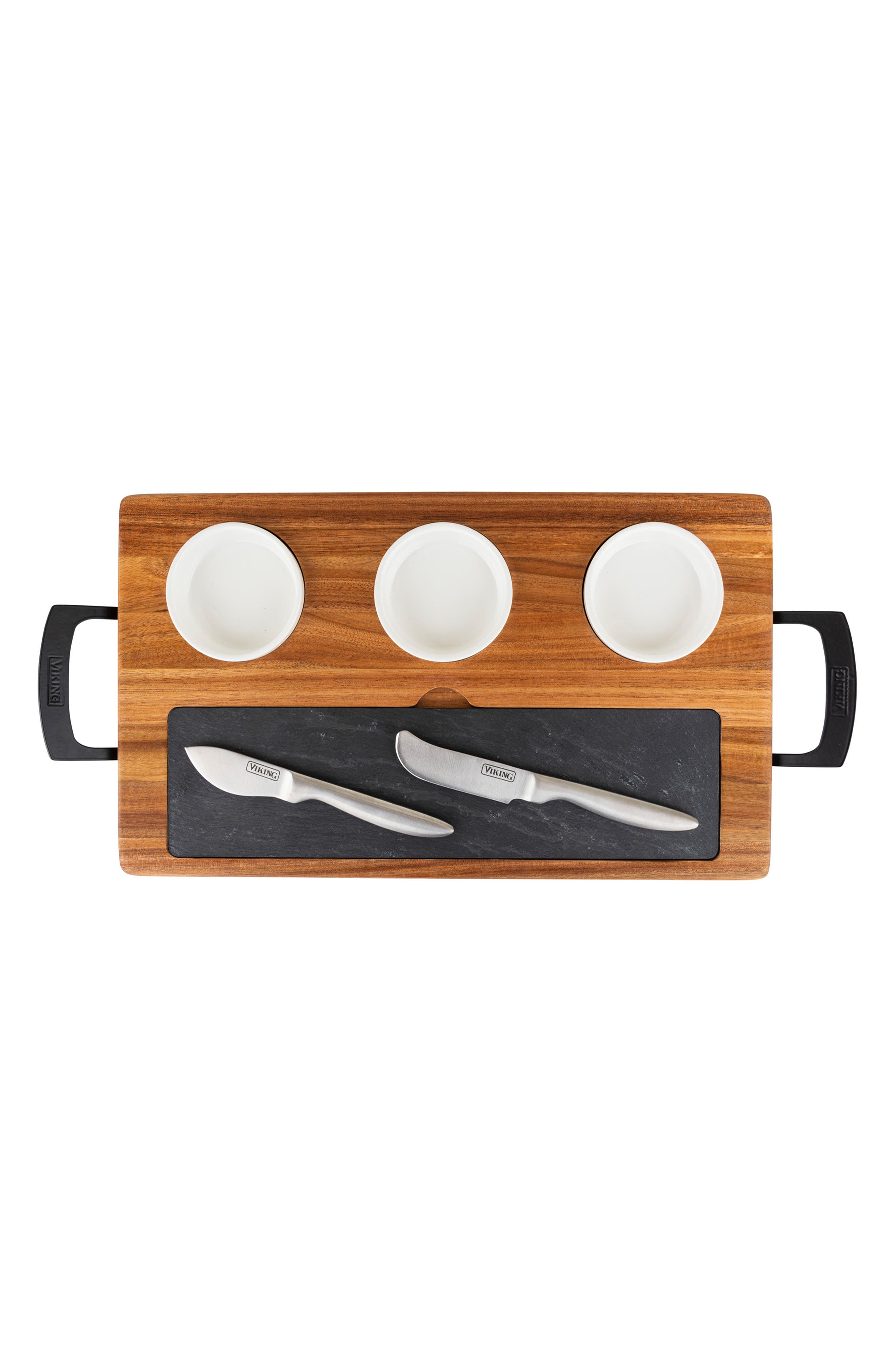 Viking 7-Piece Acacia Wood Slate Cheese Board Set