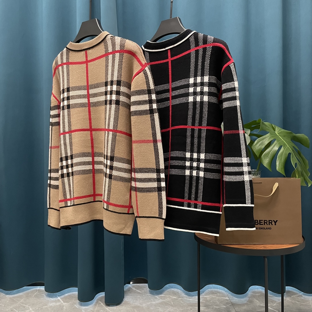 Plaid Jacquard Long Sleeve Knitted Sweater
