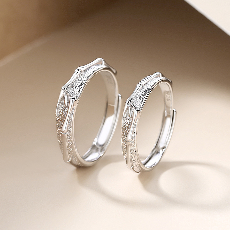 925 sterling silver bamboo joint couple rings, unisex, with an Instagram-inspired, minimalist, and unique design featuring embossed details, perfect as a Valentine's Day gift