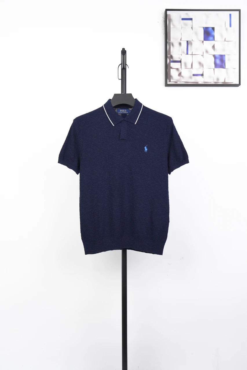 Ralph Lauren Navy Pony Embroidered Linen Johnny Collar Polo Shirt product photo from LabelPicks
