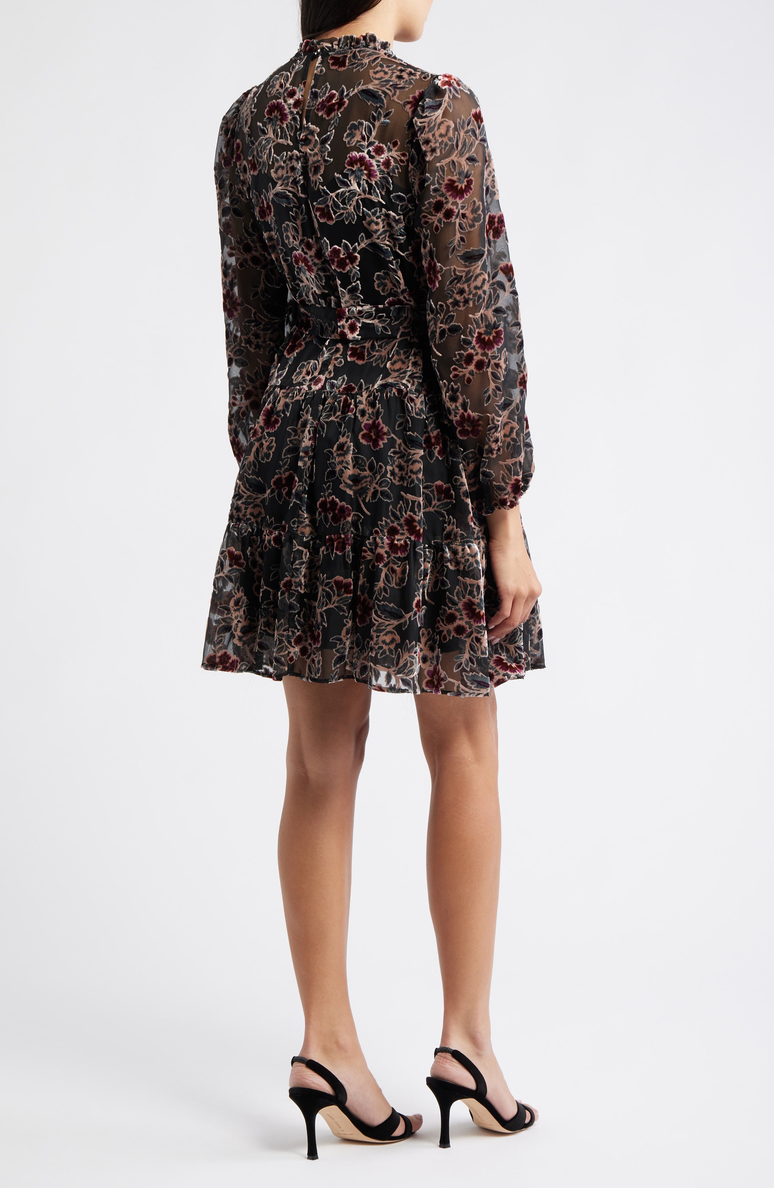 Julia Jordan Burnout Velvet Floral Long Sleeve Fit & Flare Dress