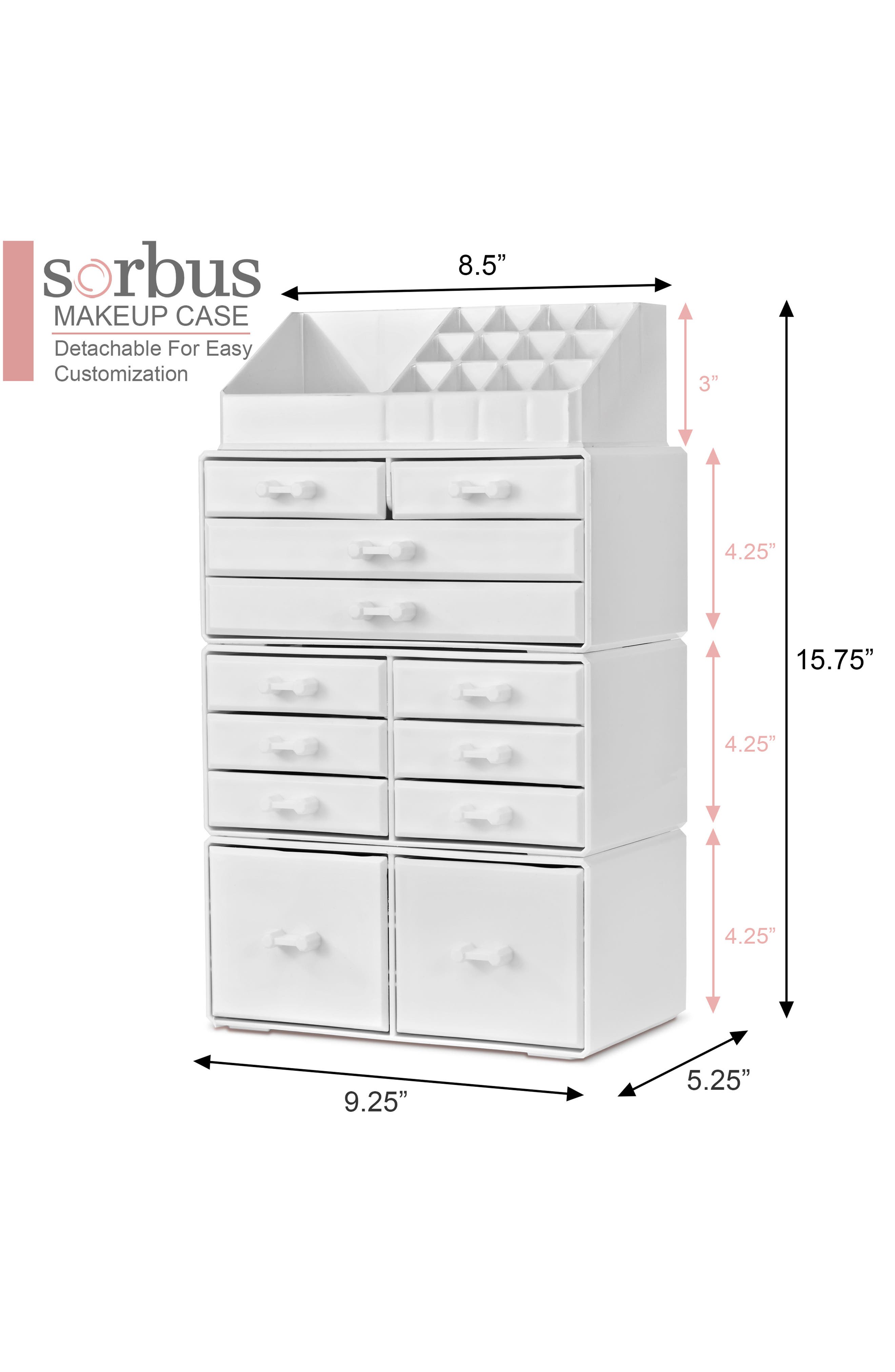 SORBUS Large 12-Drawer Makeup Organizer Case