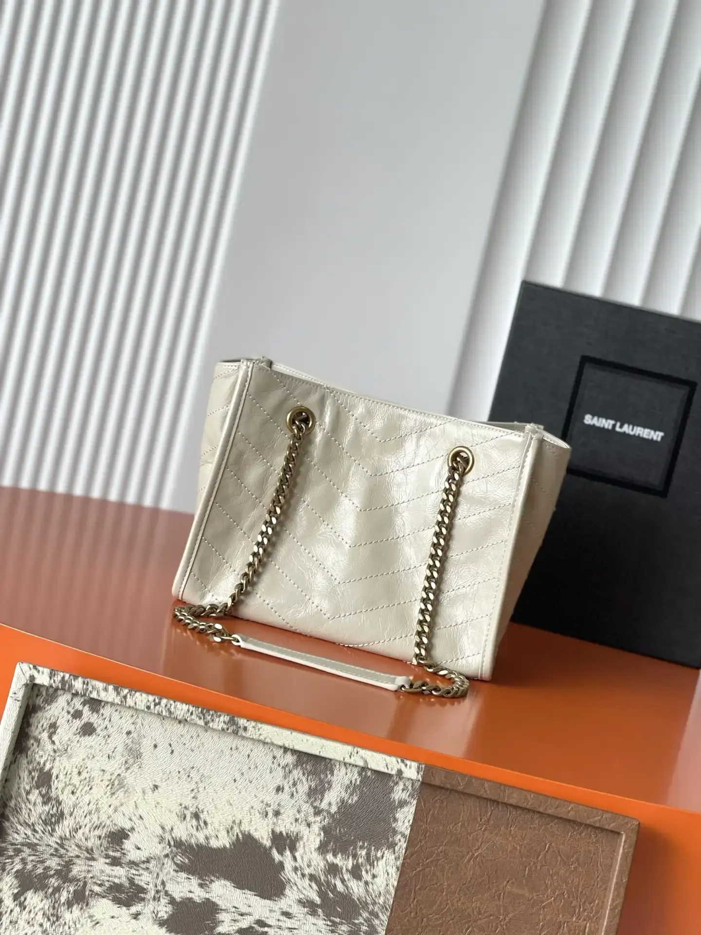 Saint Laurent White Niki Calfskin Tote Bag product photo from LabelPicks