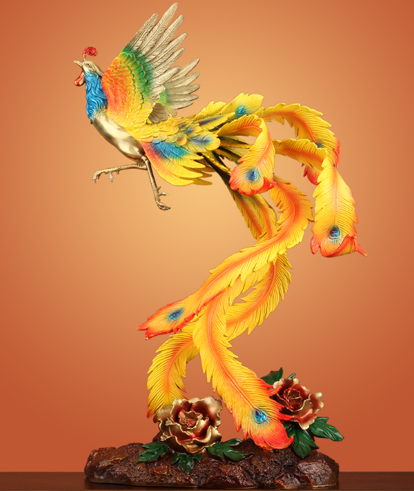 Phoenix Flying  Colored Copper Fire Phoenix Ornament Living Room Entrance