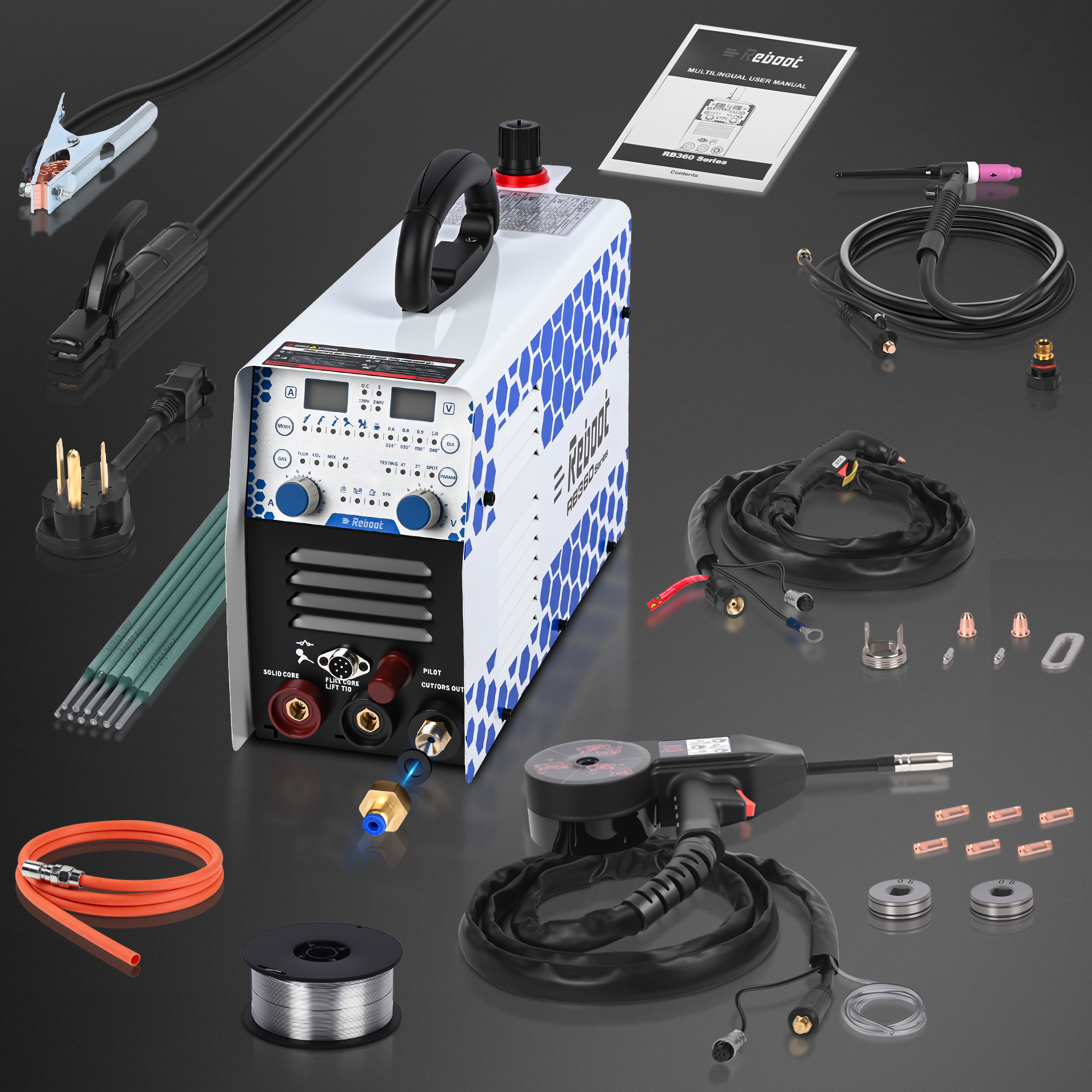 Reboot 130A Plasma Cutter Welder Combo 120V/240V Dual Voltage Plasma Cutter Machine 1/2 Inch Clean Cut 5/8 Inch Max Cut Gas MIG/Flux Core/Stick/LIFT TIG/Aluminum Welding with Spool Gun