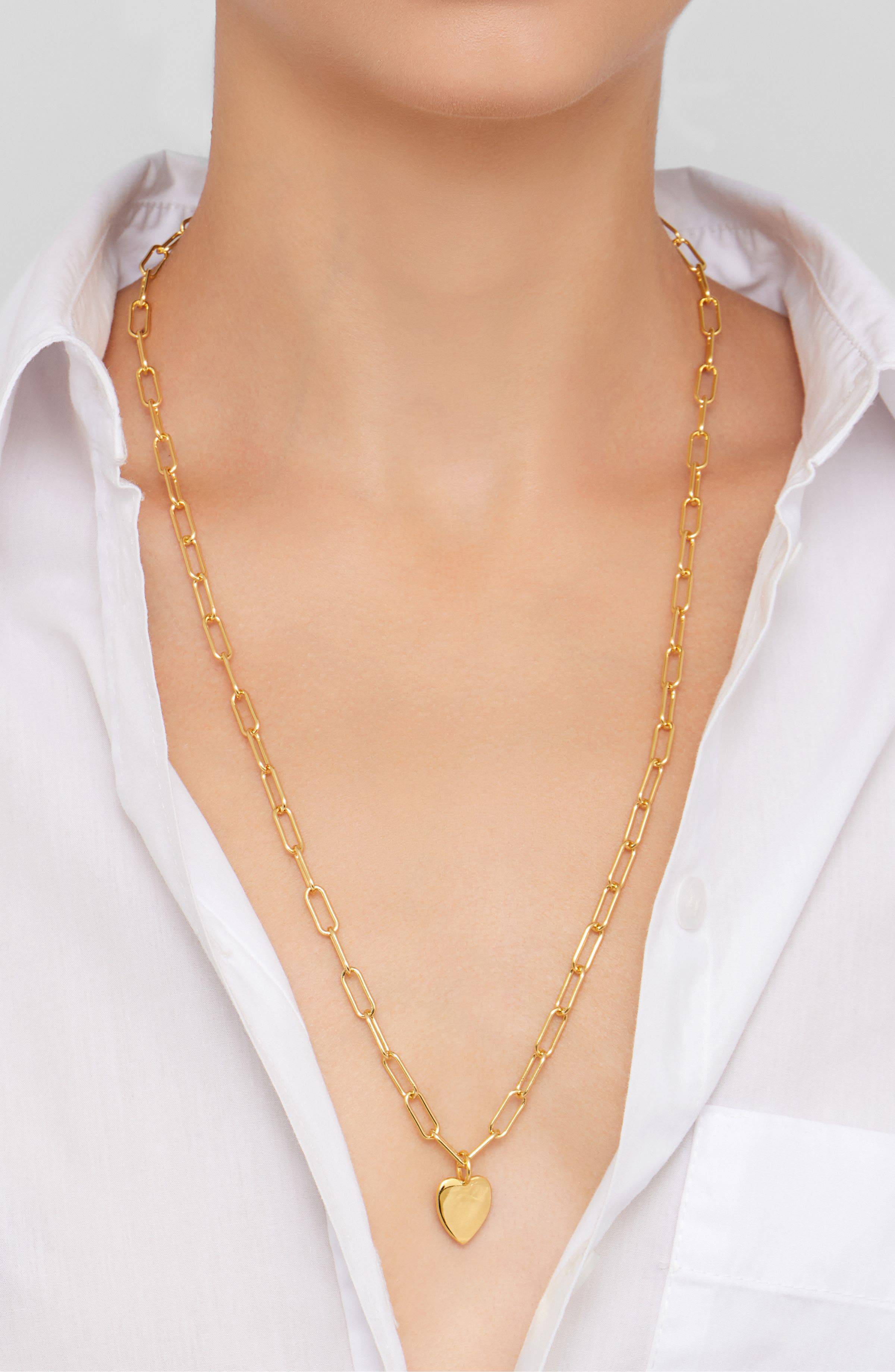 Adornia Heart Charm Paper Clip Chain Bracelet & Necklace Set