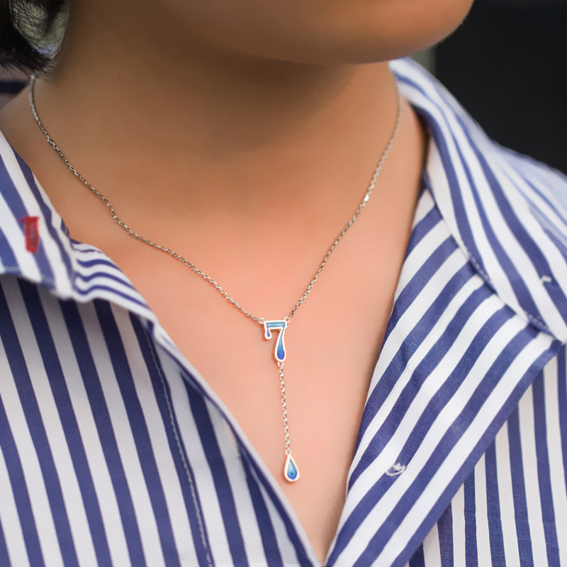 Blue 925 Sterling Silver Lucky Number 7 Necklace