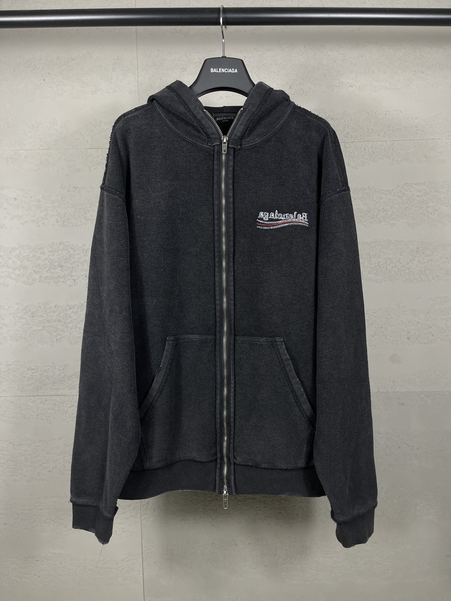 Coke Wave Embroidery Print Washed Long Sleeve Hoodies