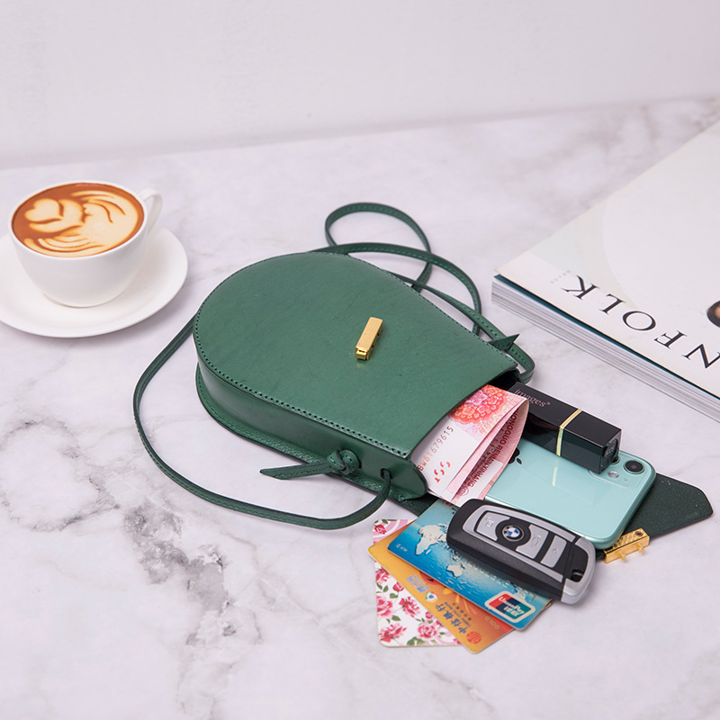 Emerald Green Leather Mini Crossbody Bag Women