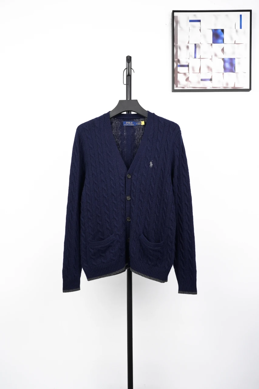Ralph Lauren Navy Pony Embroidered Cable Knit Wool Blend Cardigan product photo from LabelPicks