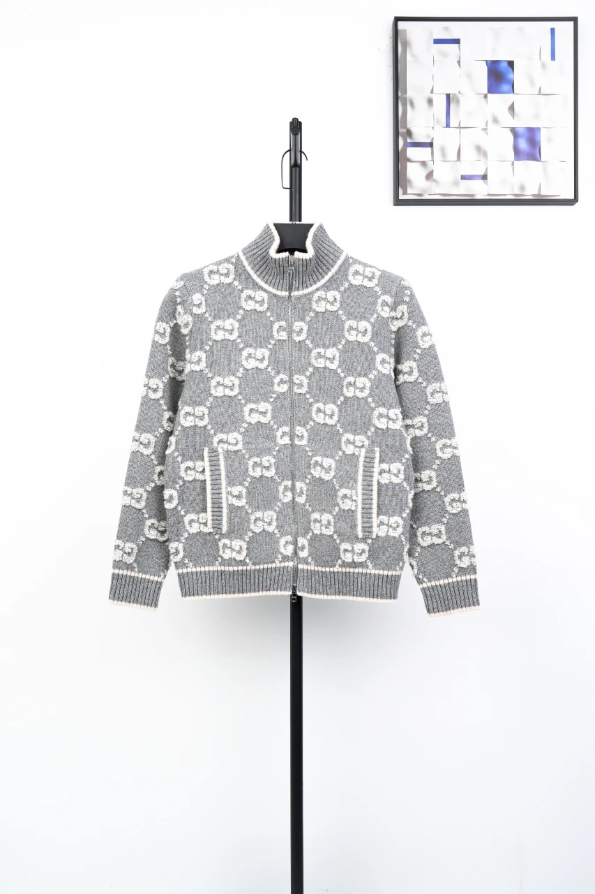 GUCCI Grey White GG Jacquard Zip Cardigan product photo from LabelPicks