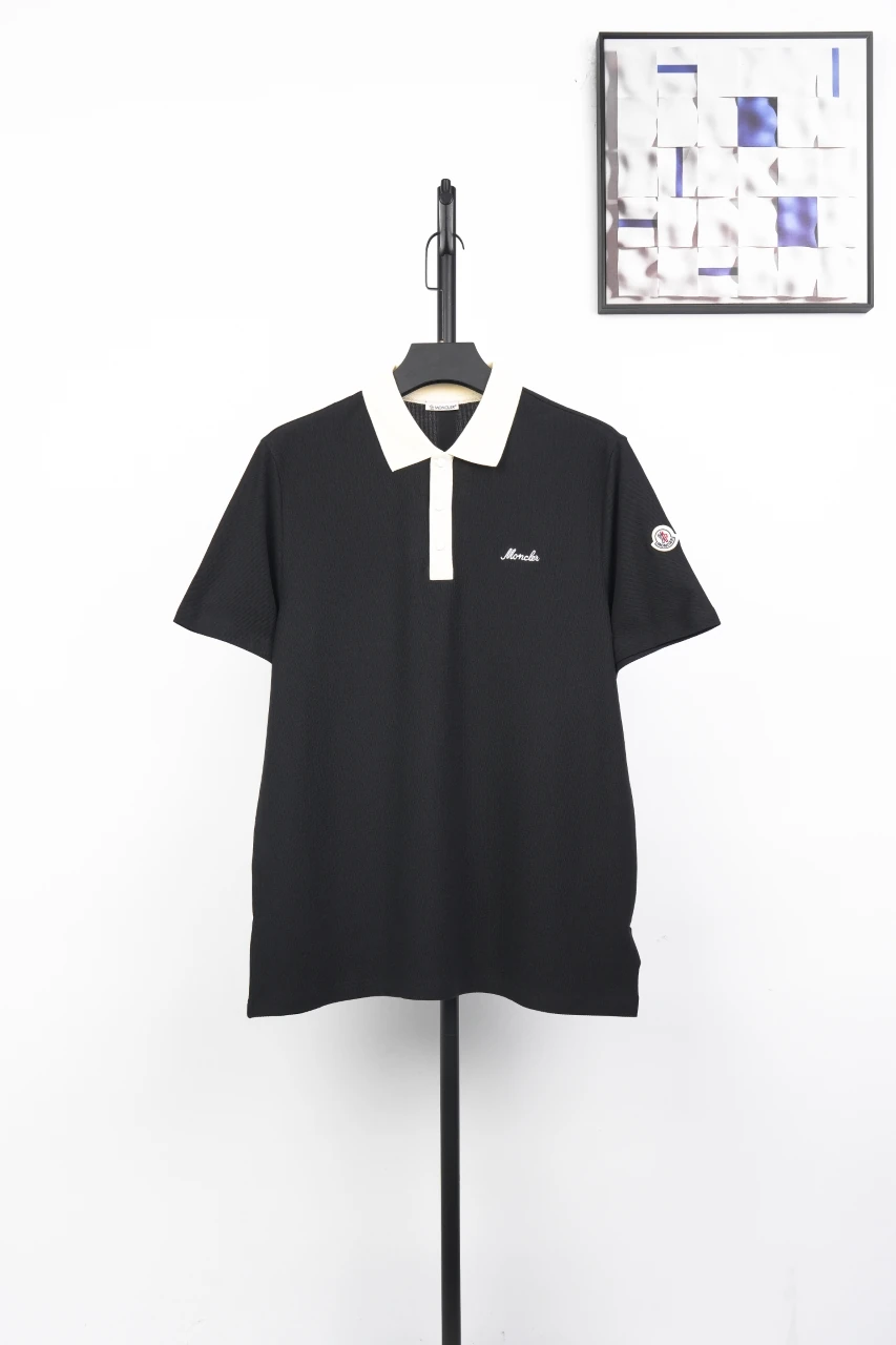 Moncler Black Contrast-Collar Snap Polo Shirt product photo from LabelPicks