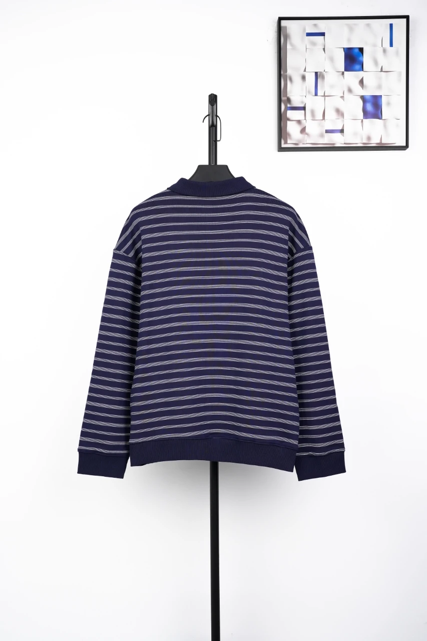 Miu Miu Navy Stripe Logo Half Zip Polo Sweatshirt product photo from LabelPicks