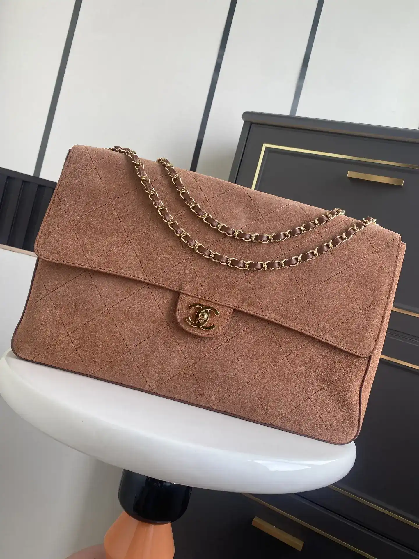 Chanel Classic Flap Beige Suede Leather Shoulder Bag product photo from LabelPicks