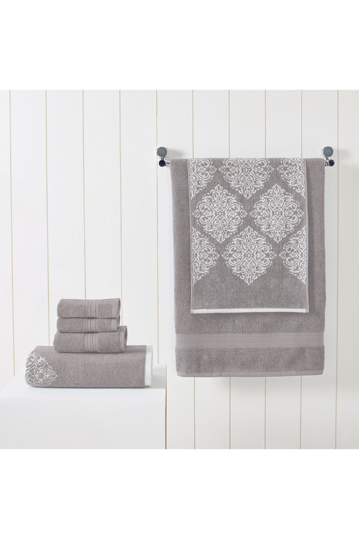 Modern Threads Gray Artesia Damask Reversible Yarn-Dyed Jacquard 6-Piece Towel Set
