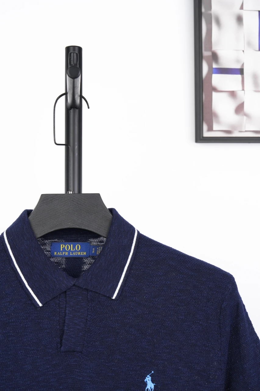 Ralph Lauren Navy Pony Embroidered Linen Johnny Collar Polo Shirt product photo from LabelPicks