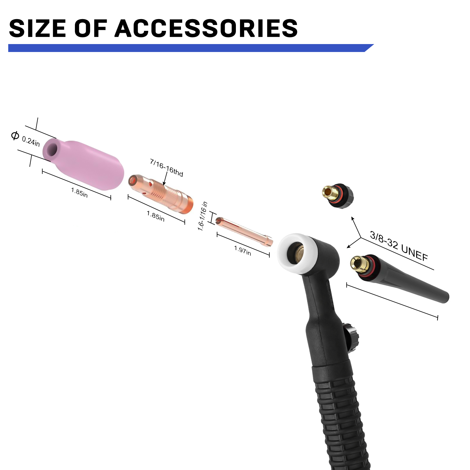 TIG Welding Torch, WP-17FV Argon Air Cooled Lift TIG Torch, 150Amp 10-25mm Connector (WP17V-2025)