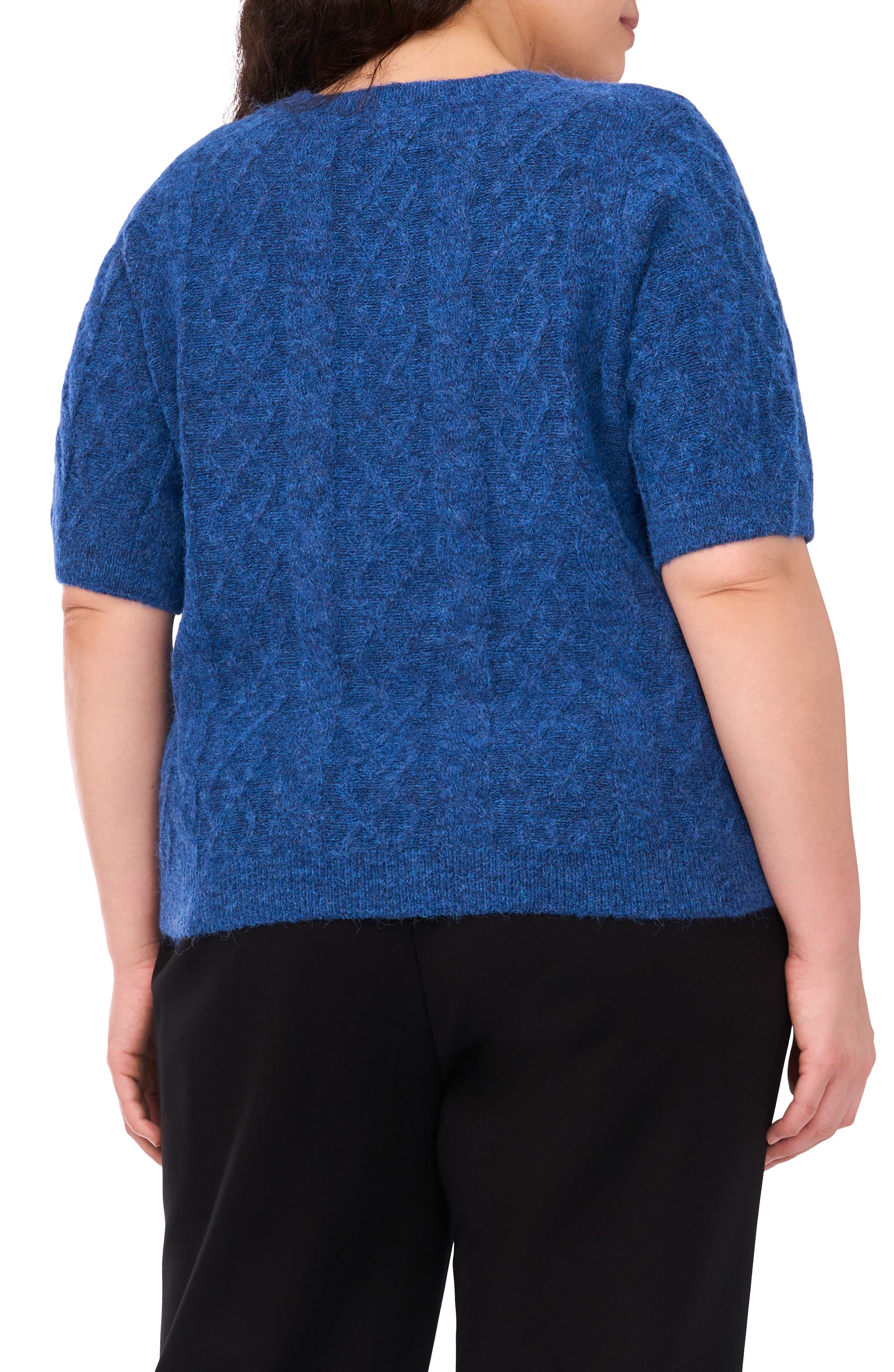 Halogen® Fuzzy Cable Stitch Short Sleeve Crewneck Sweater