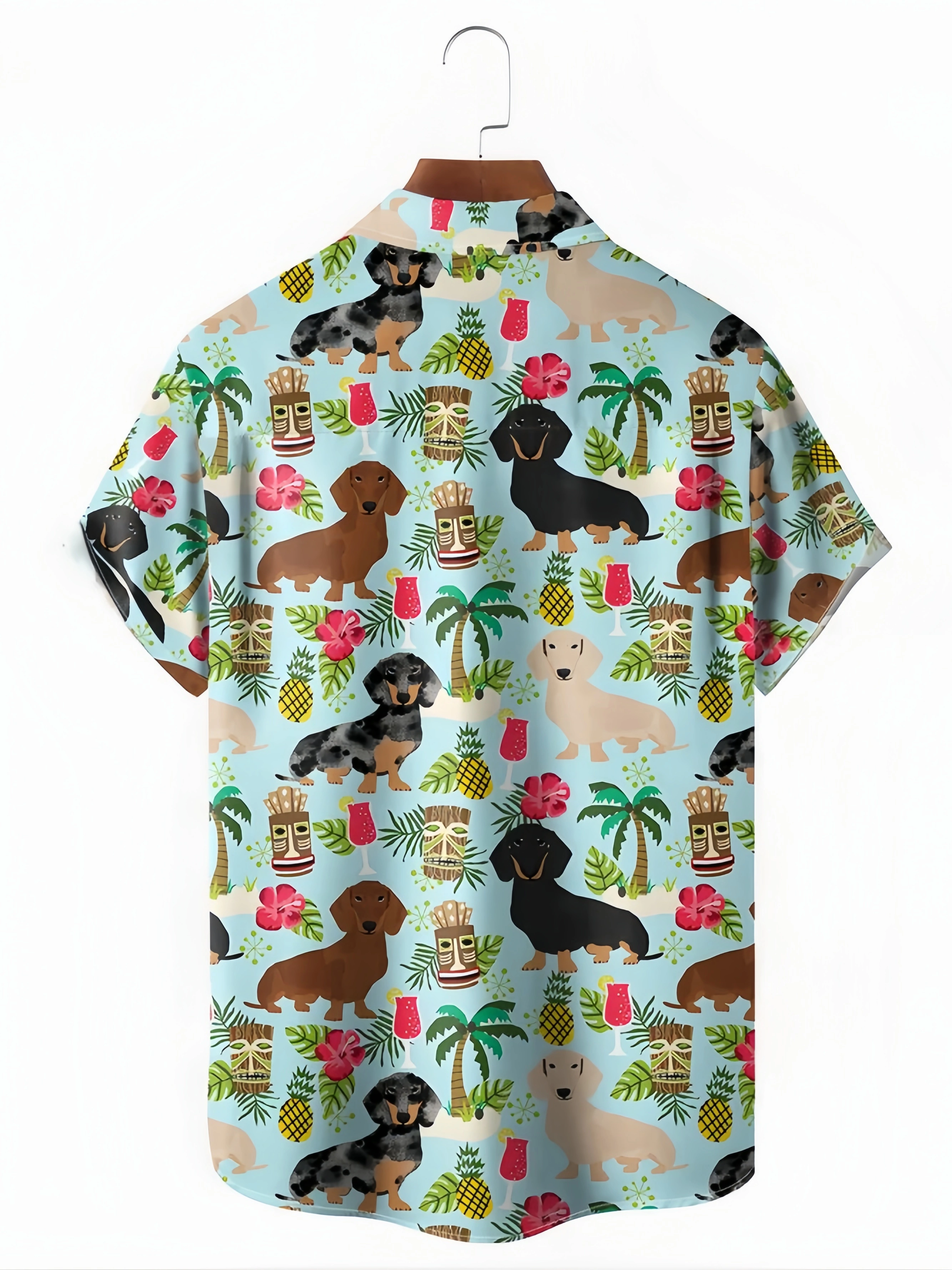 Tiki Dog Chest Pocket Short Sleeve Hawaiian Shirt