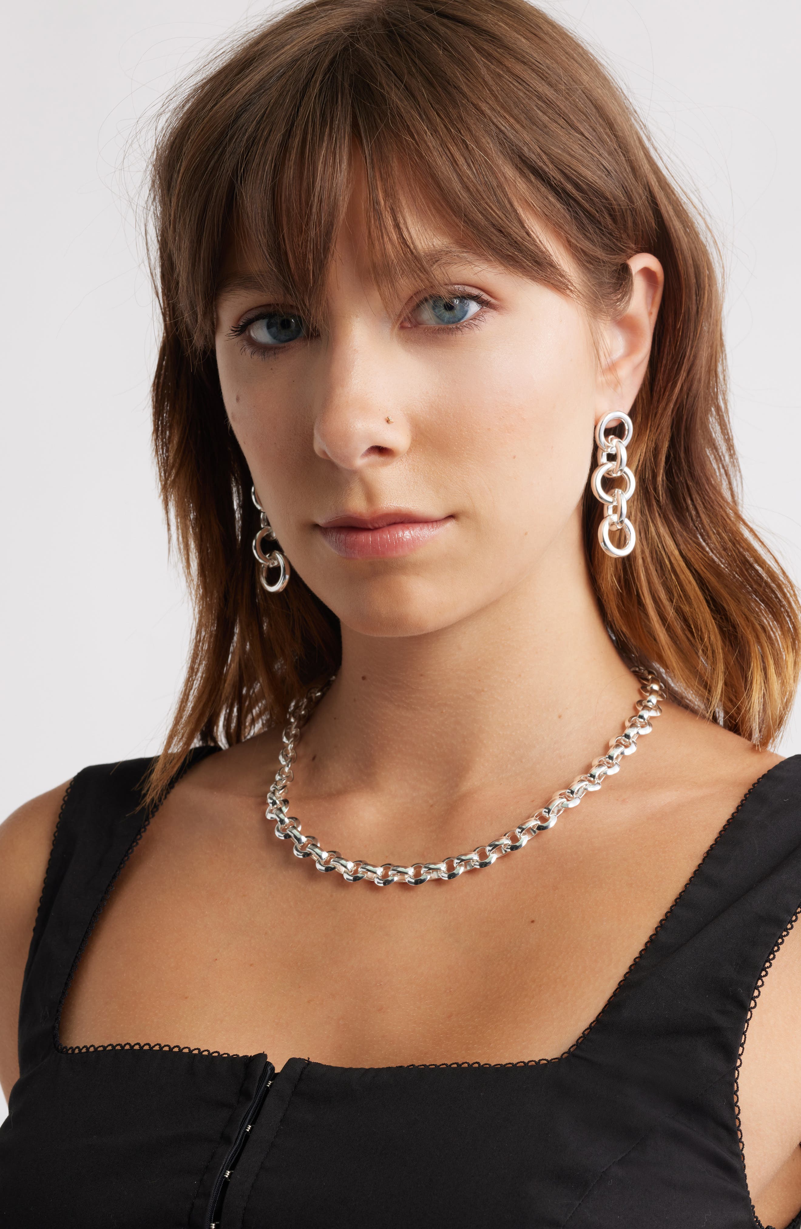 Open Edit Round Link Drop Earrings
