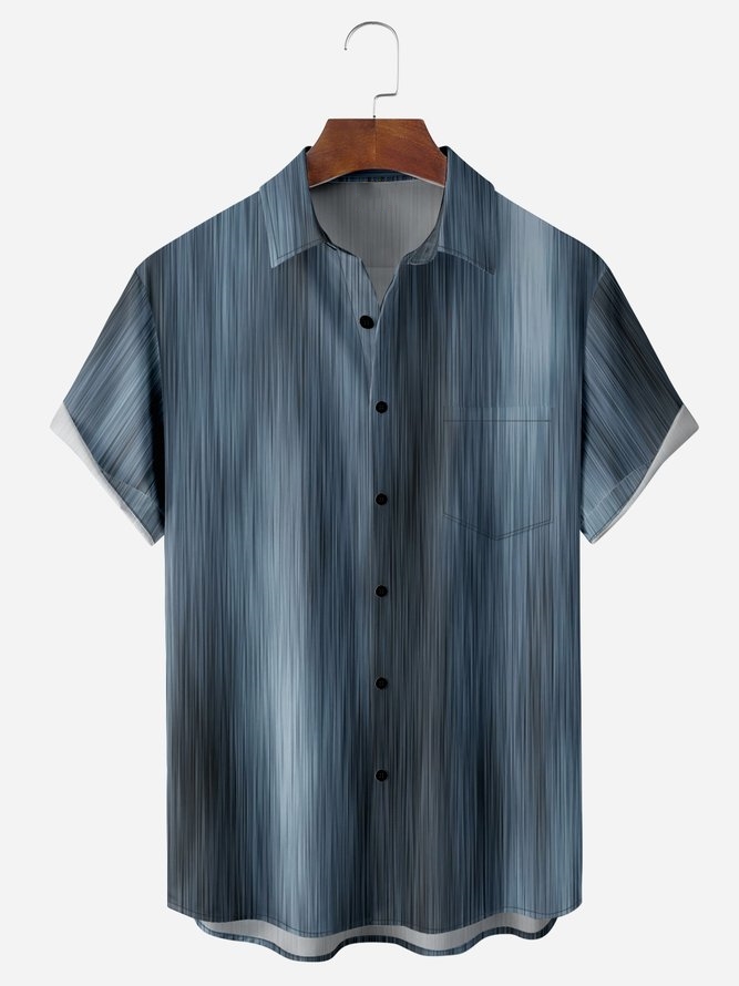 Gradient Color Chest Pocket Short Sleeve Casual Shirt