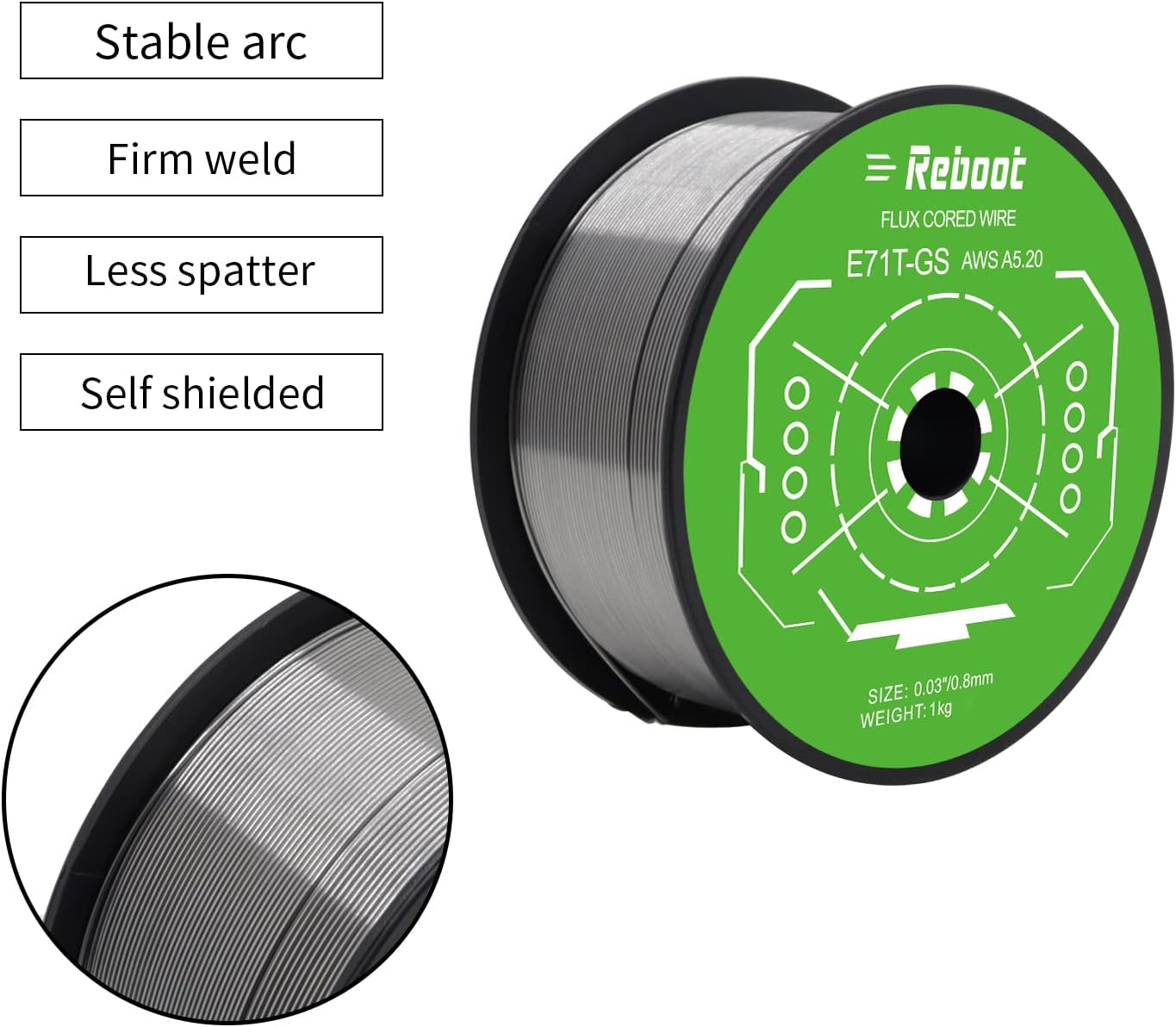 Reboot E71T-GS 0.8mm 1kg Flux-Cored Gasless Welding Wire | Self-Shielded FCAW for MIG Welder | No Gas Required, Compatible with MIG Welders