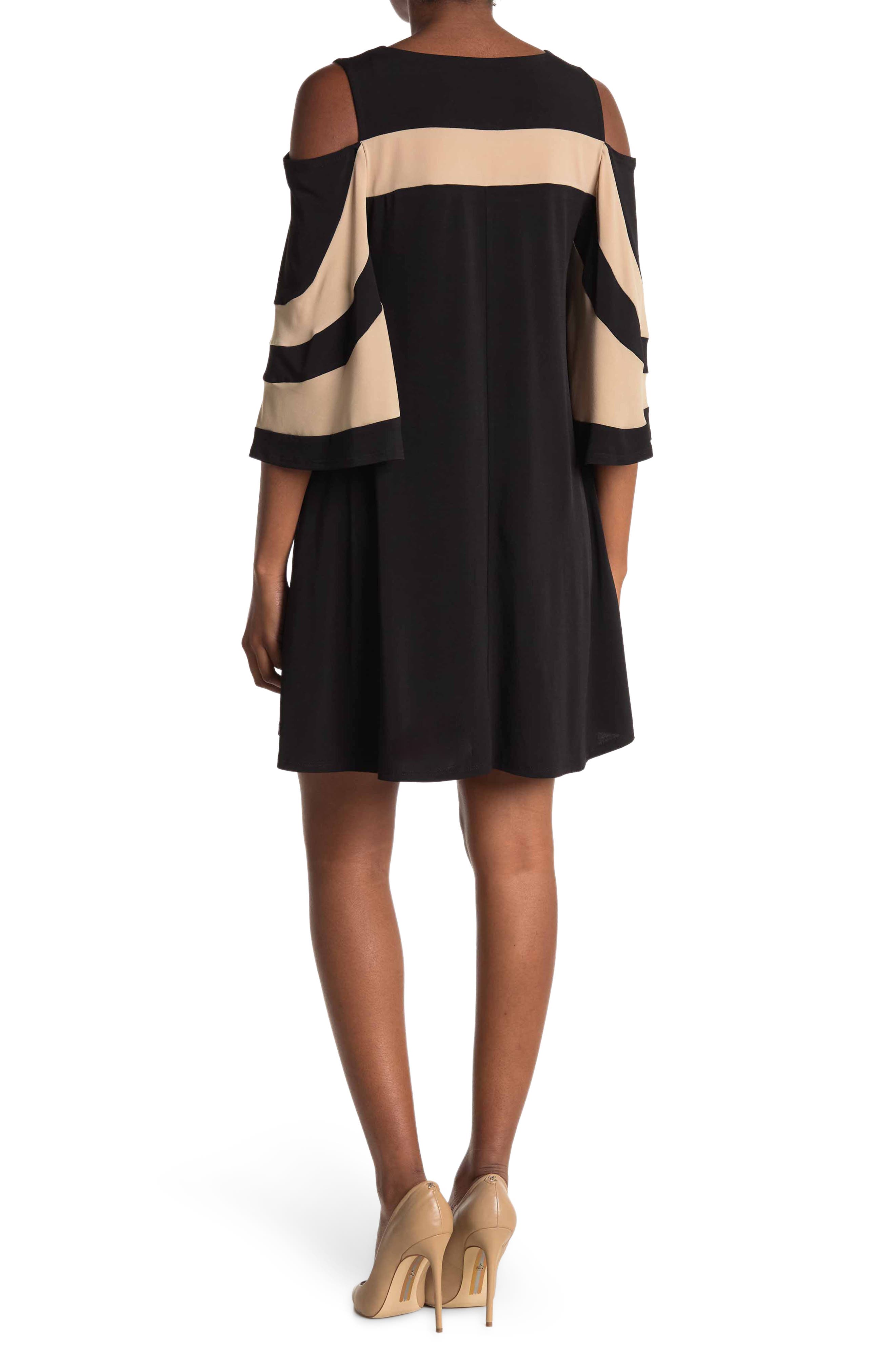 Nina Leonard Ity Stripe Cold Shoulder Dress